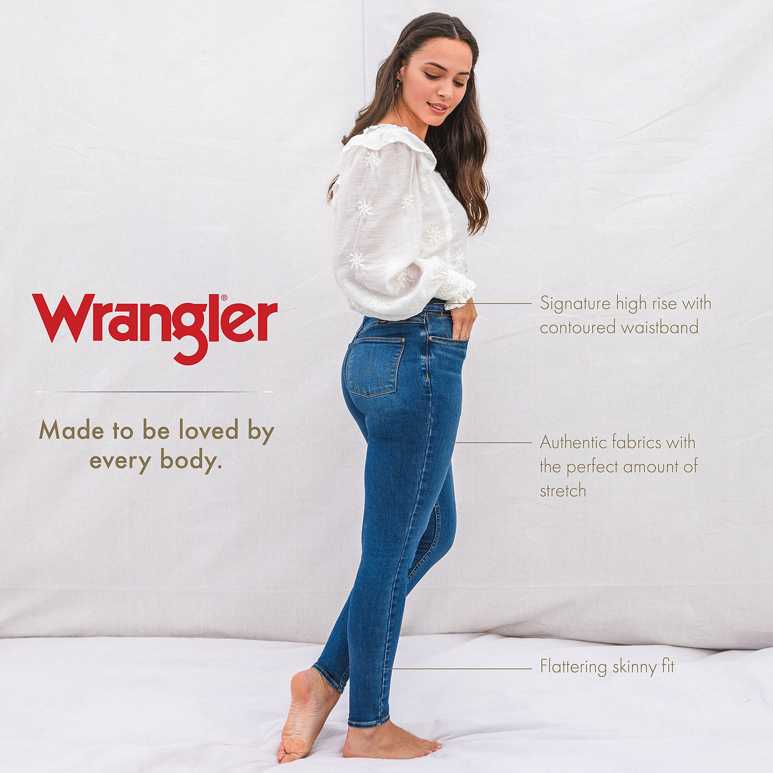 Wrangler Women's High Rise Unforgettable Skinny Jeans - Slim Fit Stretch Denim Pants for Casual Wear & Everyday Outfits