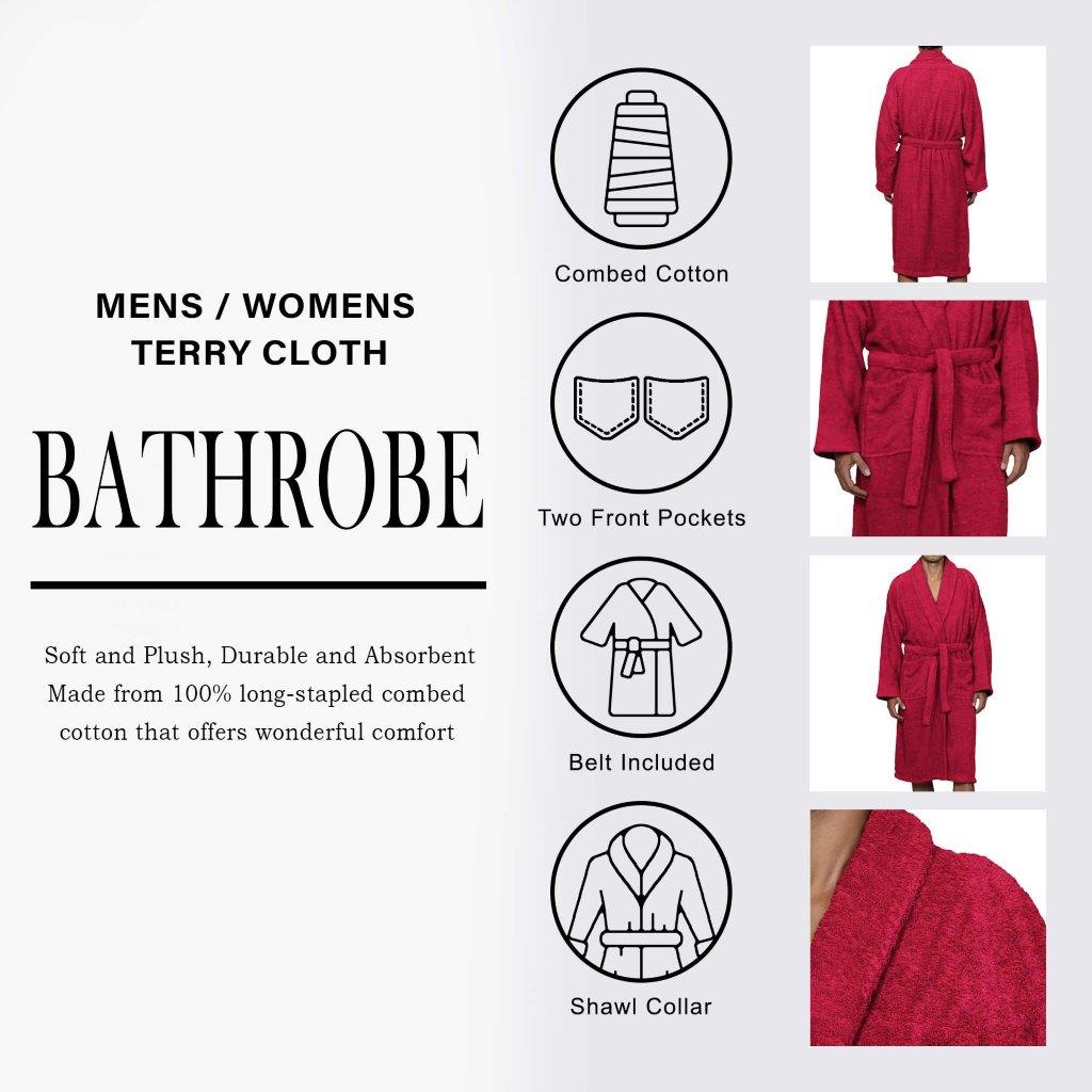 Premium Cotton Ultra Soft Terry Adult Unisex Lightweight Luxury Bathrobe - Spa, Hotel & Home Relaxation Wear for Men and Women