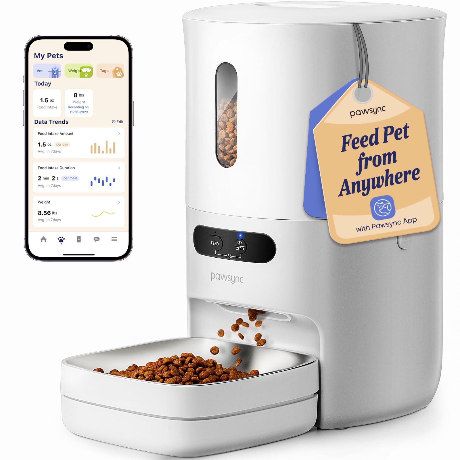 Smart WiFi Automatic Cat Feeder with App Control - 3.6L Timed Pet Food Dispenser for Cats & Dogs, 10 Meals Daily, Stainless Steel Bowl & Dual Power - Perfect for Travel & Busy Pet Owners