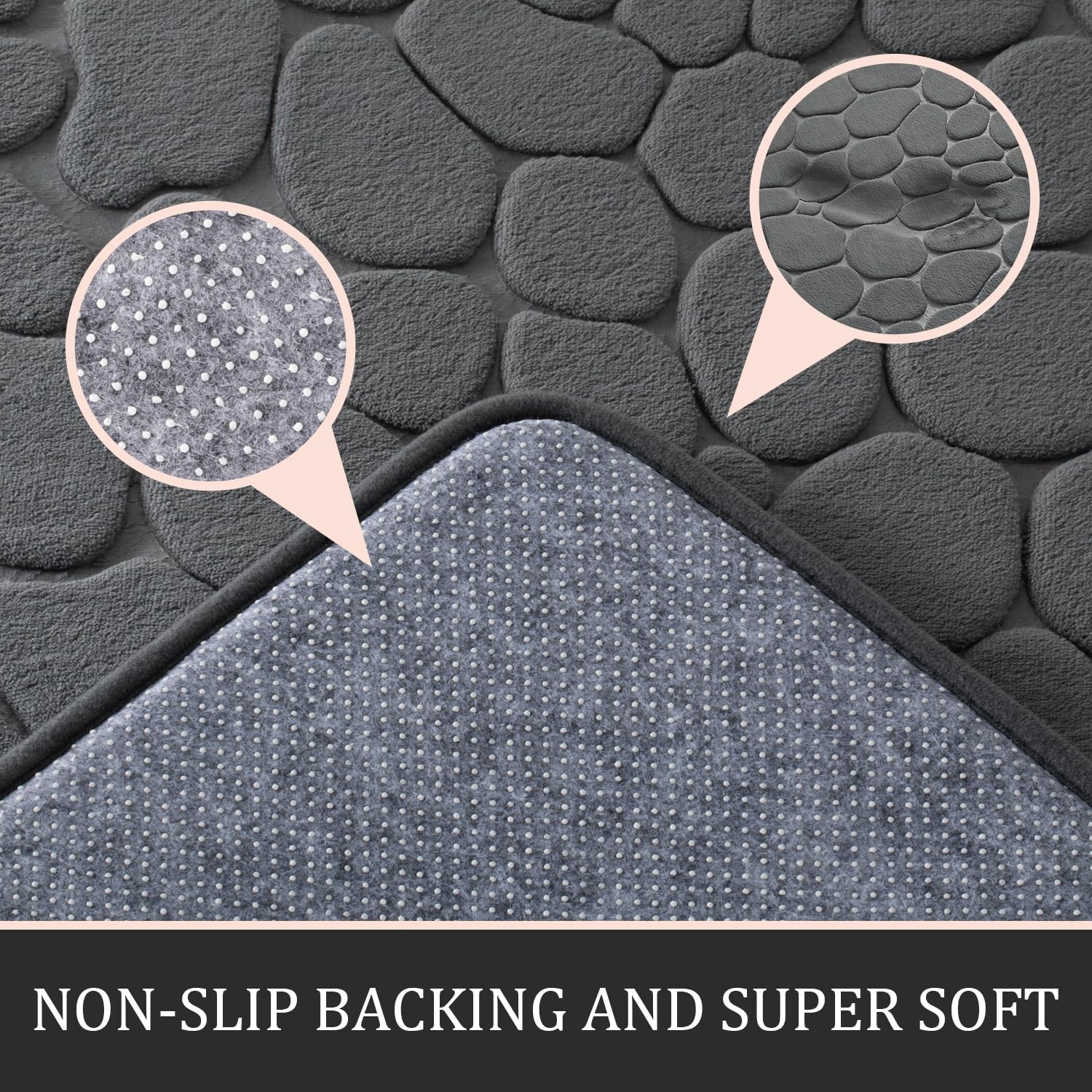YIHOUSE 3-Piece Memory Foam Bathroom Rugs Set - Non-Slip, Washable for Tub & Floor