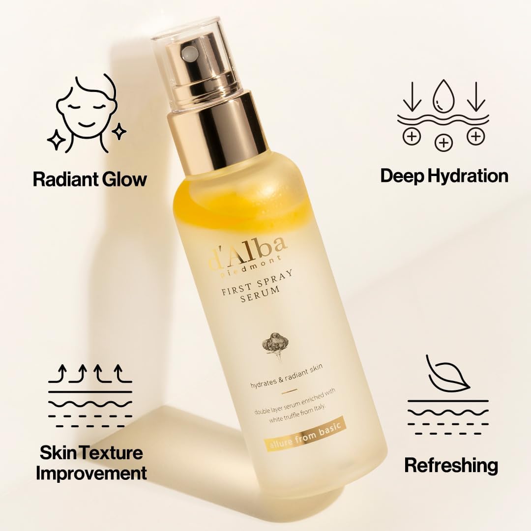 Italian White Truffle Facial Spray Serum - Vegan Hydrating Face Moisturizer & Glow Mist for Radiant Skin | Non-Comedogenic Korean Skincare (3.38 fl oz/100ml) | Perfect for Morning Routine, Travel & On-the-Go Hydration