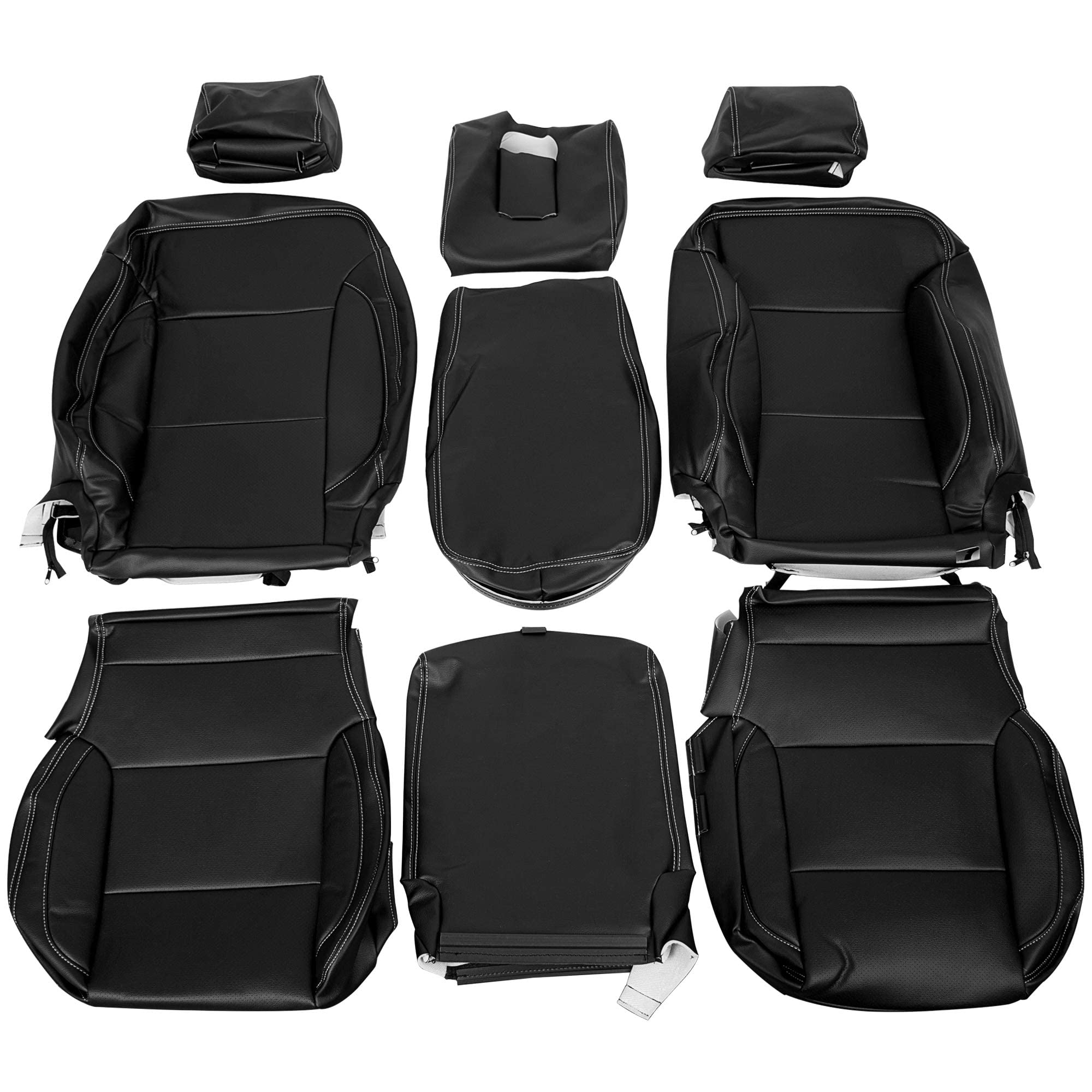 HECASA Full Set Artificial Leather Seat Covers for 2014-2018 Chevrolet Silverado LT Double Cab - Front & Back Seat Protectors | Durable, Custom Fit Car Accessories for Enhanced Comfort & Style