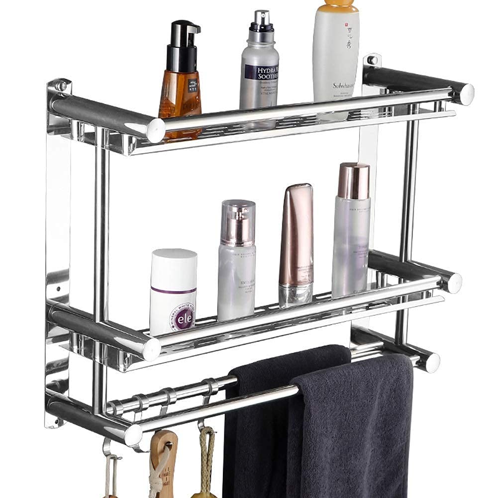 Premium Aluminum Bathroom Shelf - Wall-Mounted Hotel Style Towel Rack & Shower Organizer (40-60cm) for Shampoo, Cosmetics & Bath Essentials - Perfect for Small Spaces & Luxury Bathrooms