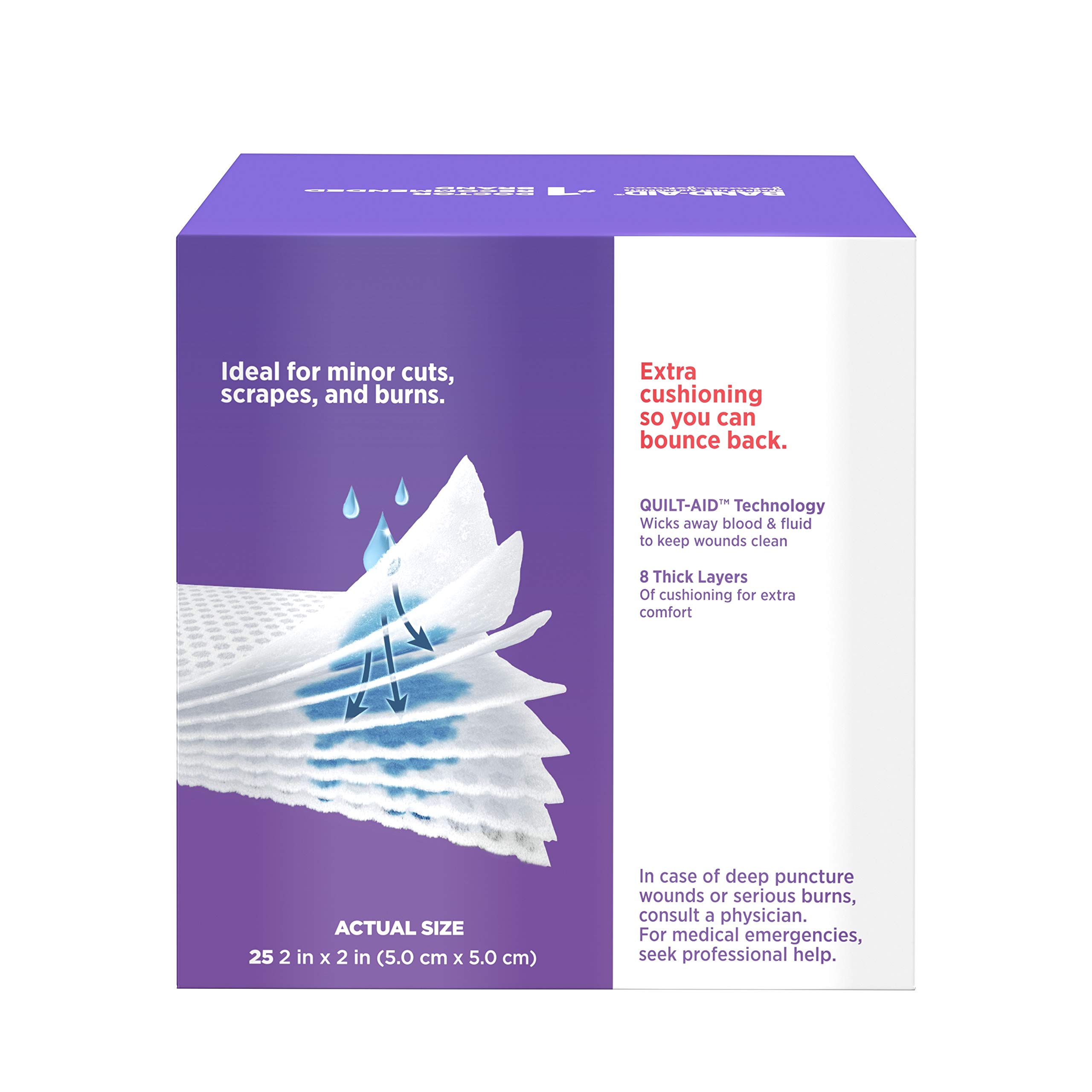 BAND-AID® Brand CUSHION-CARE™ Sterile Gauze Pads 2x2 Inches, 25 Count - First Aid Wound Care for Cuts, Scrapes & Burns
