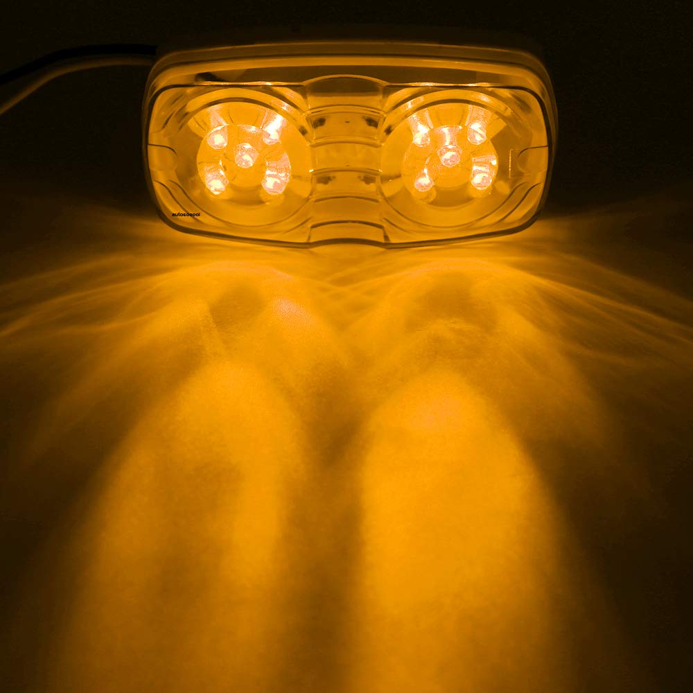TMH 4 Inch Rectangle Amber Trailer Marker Clearance Lights (Pack of 10) - 10 LED Double Bullseye Rectangular Bulbs for Trucks, Campers, Buses & ATVs - 12V DC Waterproof Lighting for Night Driving & Safety