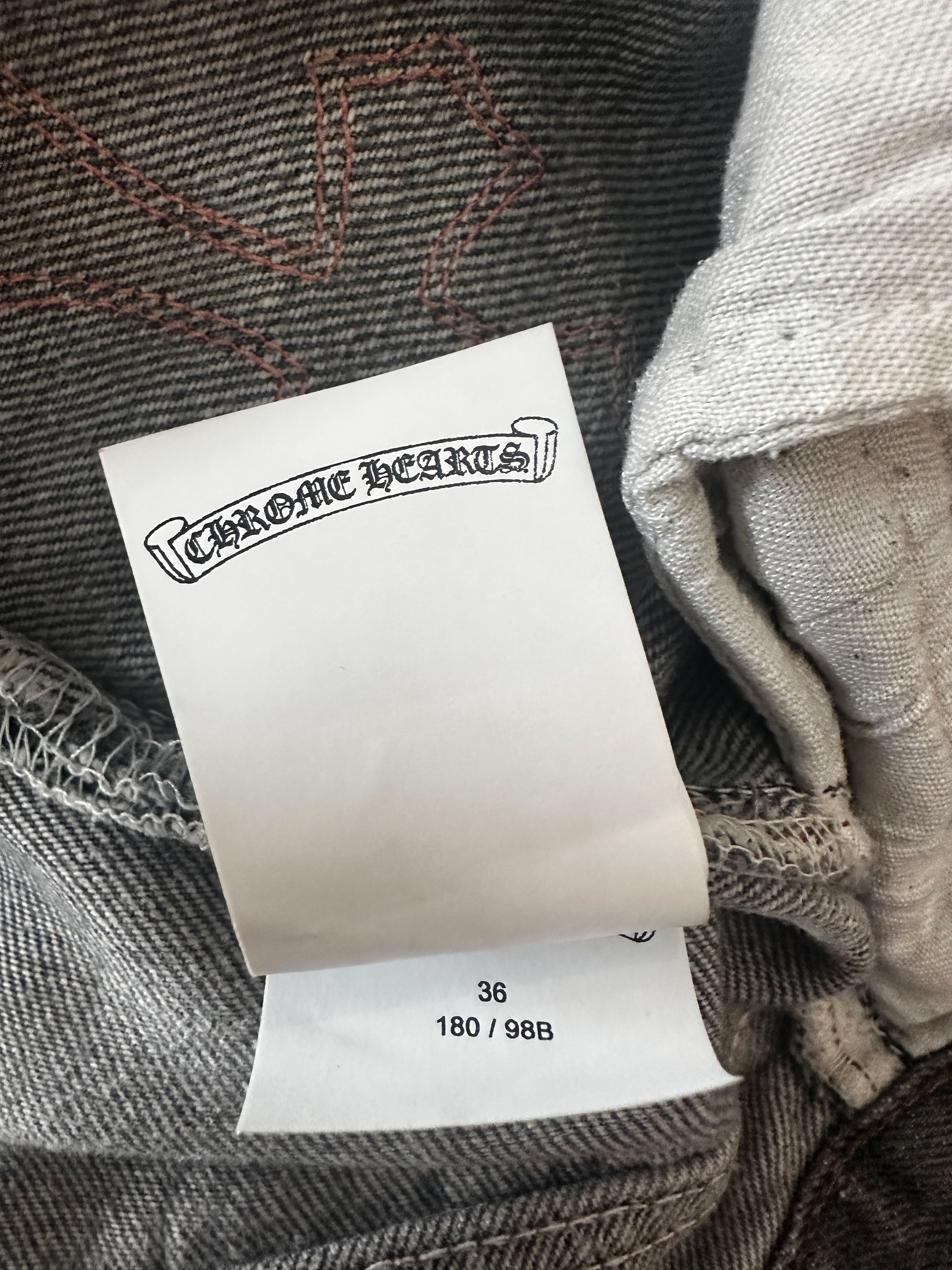 Chrome Hearts x Levi's Miami Patch Jeans - Grey, Green & Orange Distressed Denim for Men | Vintage Style Streetwear & Casual Outfits