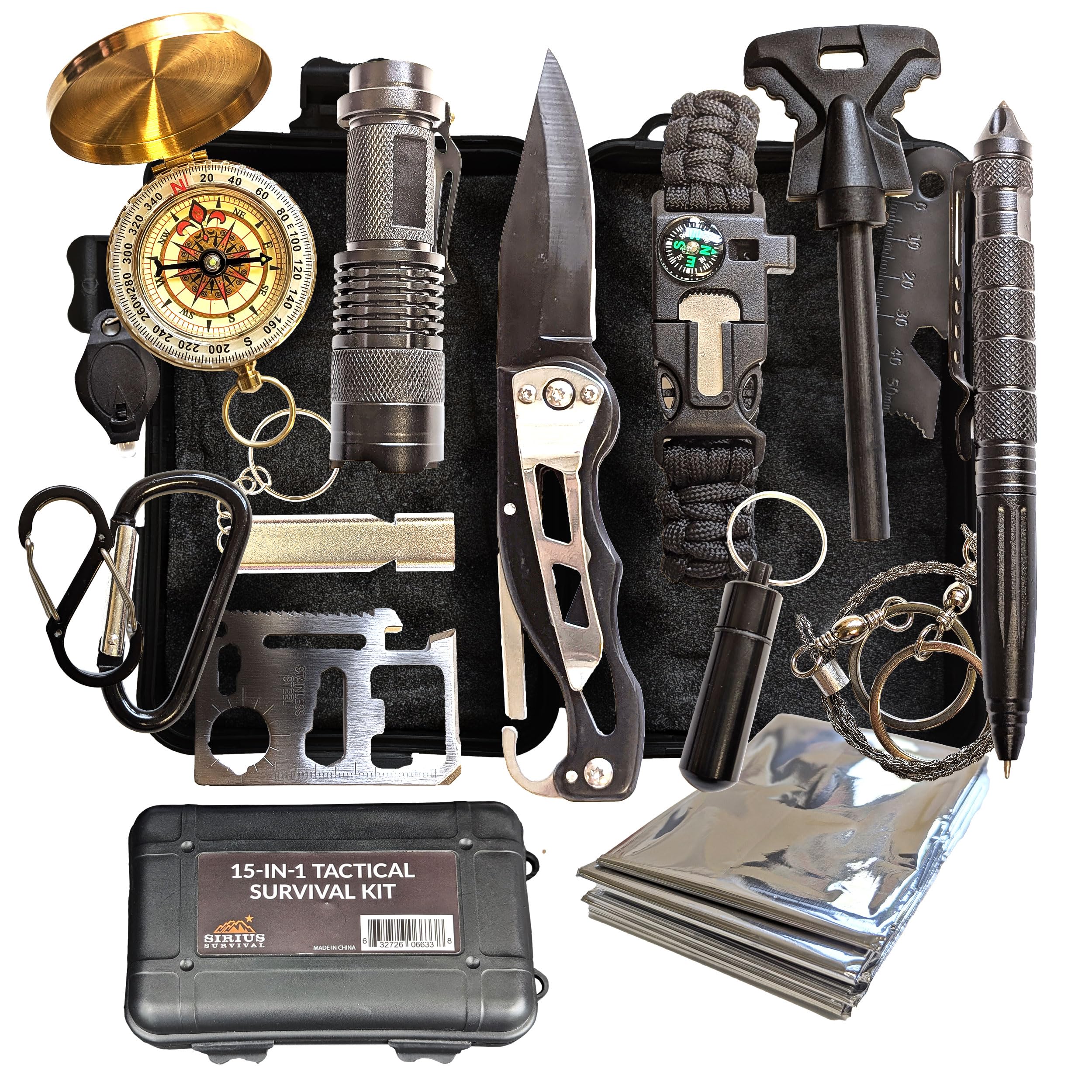 15-in-1 Tactical Survival Kit for Hiking, Camping & Climbing | Emergency Tools & Gear for Outdoor Adventures | Perfect for Wilderness Survival & Backpacking Trips