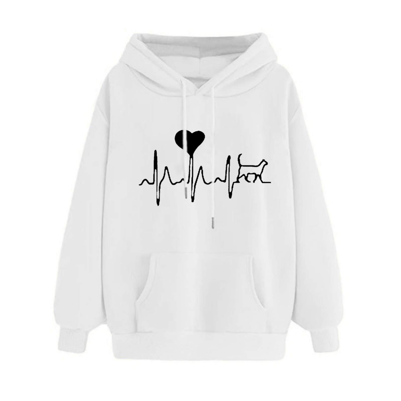 Women's Graphic Hoodie with Heart Print - Lightweight Casual Long Sleeve Pullover Sweatshirt, Drop Shoulder Design for Everyday Wear, Street Style & Loungewear