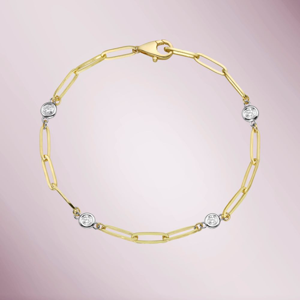 14K Gold Alternate Diamond Bezel & Paper Clip Bracelet (0.35 ct) - Elegant Jewelry for Women, Perfect for Weddings, Parties & Special Occasions