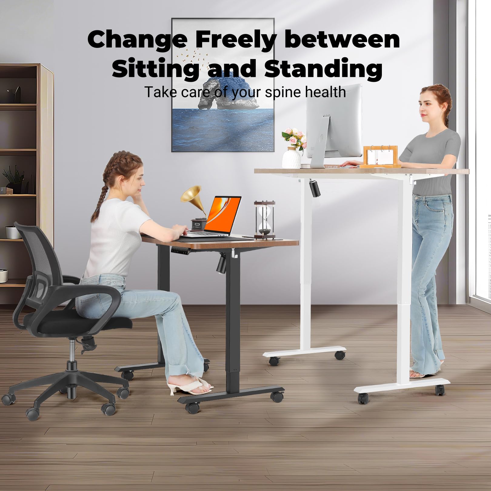 Adjustable Height Electric Standing Desk 70 x 27 Inches - Sit Stand Home Office Desk with Memory Preset & Wheels, Rustic Oak Finish for Computer Workstation - Perfect for Remote Work, Gaming & Ergonomic Workspace Setup