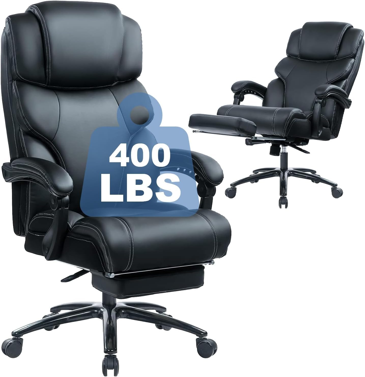 Big and Tall Office Chair 400LBS Weight Capacity with Adjustable Footrest - Heavy Duty Reclining Executive Desk Chair - High Back Wide Seat Ergonomic Computer Chair for Large People - Lumbar Support - Perfect for Home Office, Gaming, and Workspaces