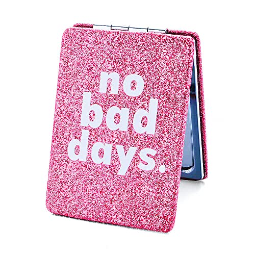 Compact Square Glitter PU Leather Makeup Mirror - Portable Cosmetic Mirror for Women, Mothers & Kids - Perfect for Purse, Travel & Home Vanity (Pink)