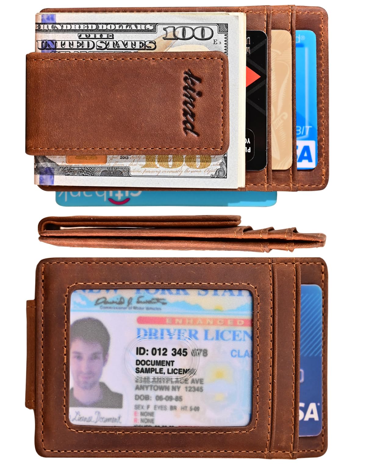 Kinzd Slim Leather RFID Blocking Money Clip Wallet with Strong Magnet - Secure Front Pocket Wallet for Men, Ideal for Travel & Everyday Carry