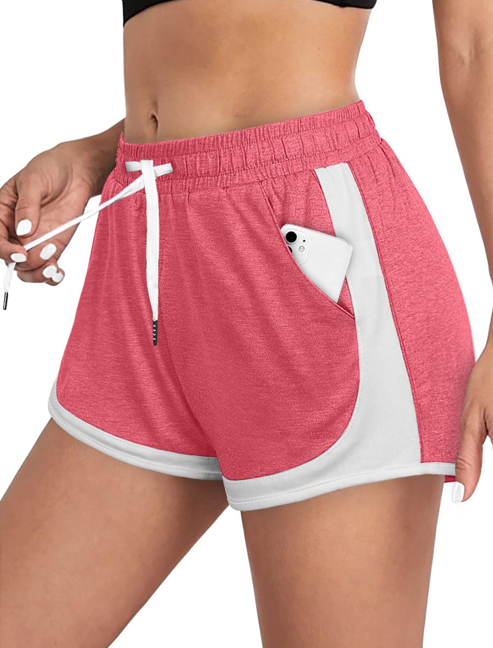 Aloodor Women's Casual Summer Shorts - Color Block Design with Pockets & Drawstring Waist | Perfect for Beach, Gym & Everyday Wear