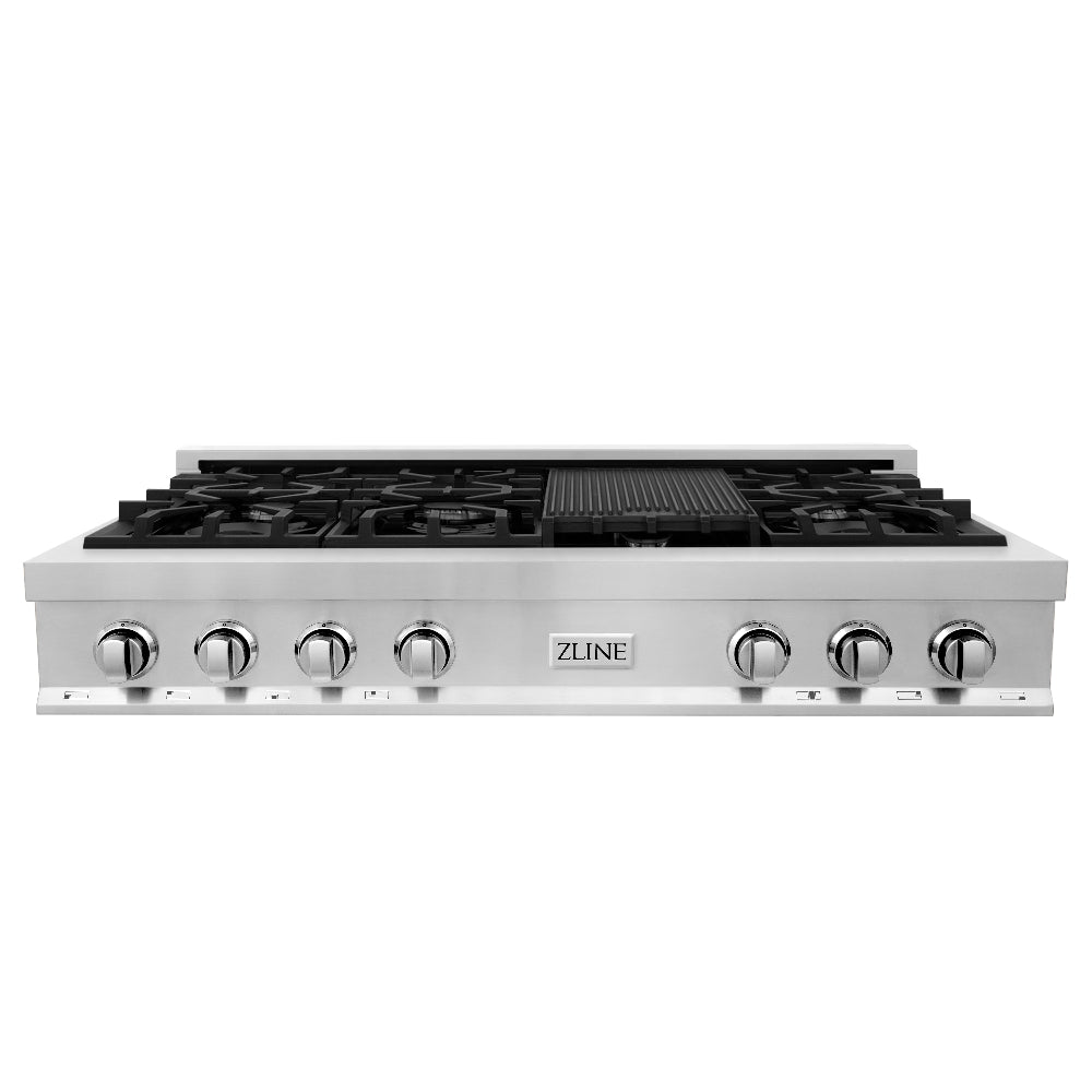 ZLINE 48 Inch Stainless Steel Gas Rangetop with 7 Burners & Porcelain Cooktop - Professional Grade Kitchen Appliance for Home Chefs & Cooking Enthusiasts | Perfect for Large Families, Entertaining & Gourmet Meal Preparation