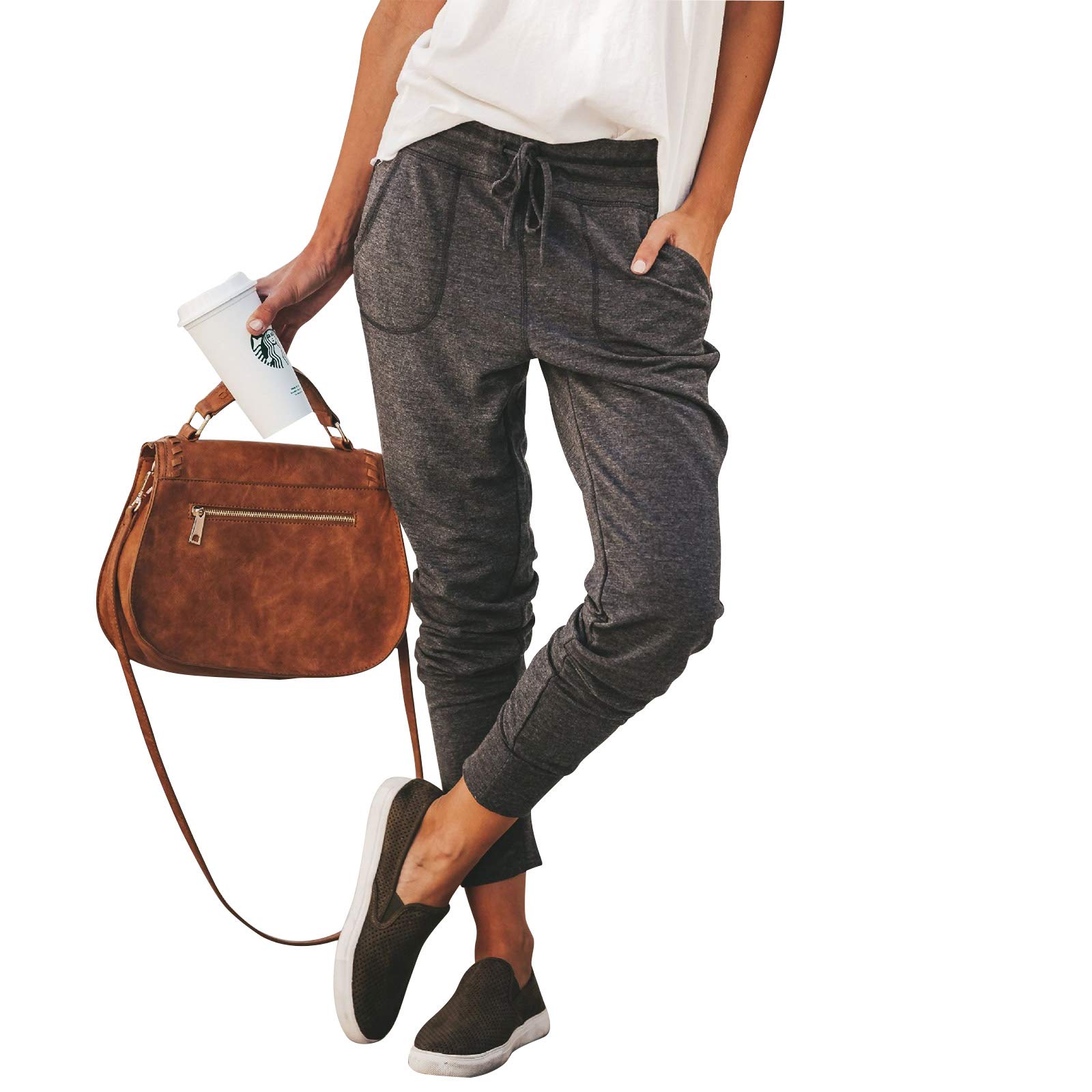Surenow Women's Loose Fit Harem Sweatpants - Comfy Drawstring Jogger Pants for Yoga, Running & Lounge Wear with Pockets - Perfect for Workouts, Relaxing at Home or Casual Outings
