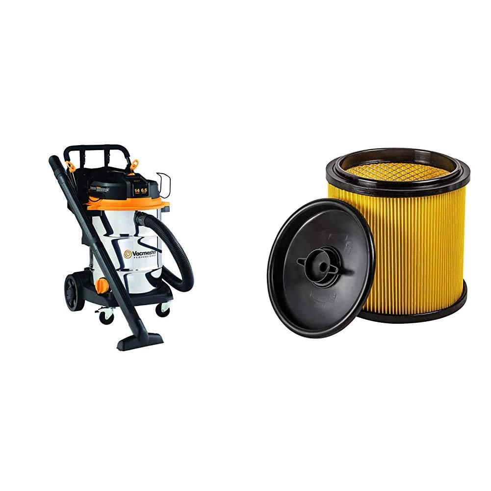 Vacmaster 14 Gallon 6.5 HP Steel Tank Wet/Dry Shop Vacuum with Cart & Filter - Ideal for Garage Cleaning, Workshop Debris Removal & Home Renovation Projects