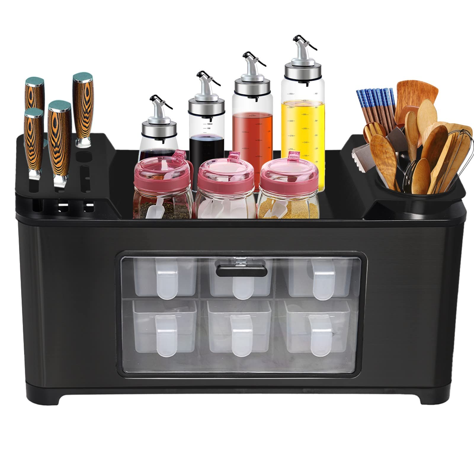 Youngnet Multifunctional Kitchen Shelf Set - Black Seasoning Storage Rack, Drying Rack for Kitchen, Dining & Bar Pump Parts, Perfect for Small Spaces and Organized Cooking