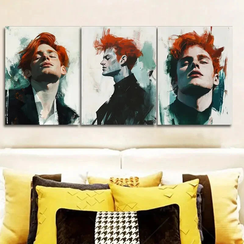 3-Piece Red Haired Man Wall Art Set - Framed Canvas Prints 40x60cm | High Quality Australian Made Ready to Hang Wall Decor for Living Room, Bedroom & Office