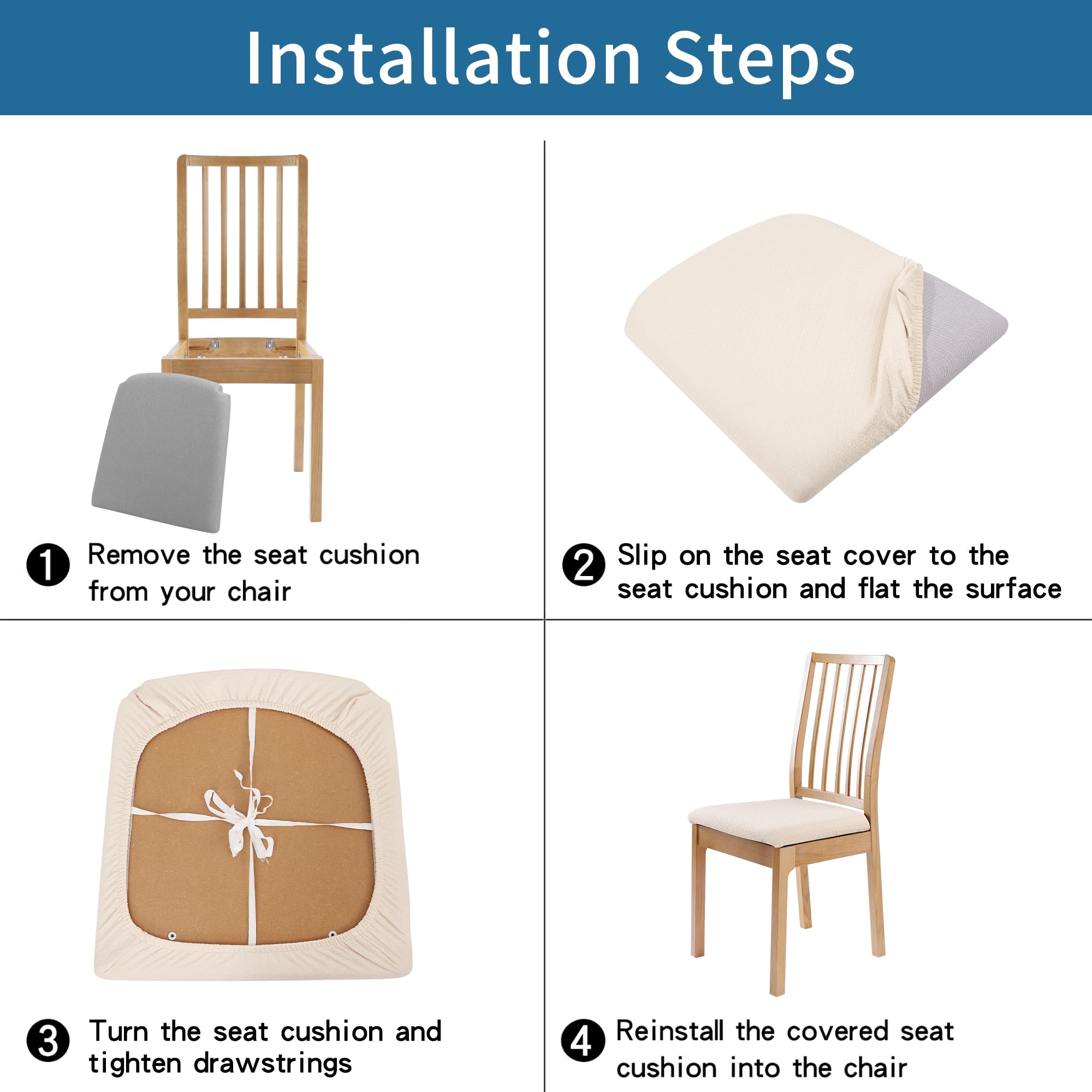Smiry Stretch Jacquard Dining Chair Covers Set of 6 - Washable & Removable Slipcovers for Dining Room Chairs - Beige Seat Protectors - Perfect for Home, Restaurant, and Office Use
