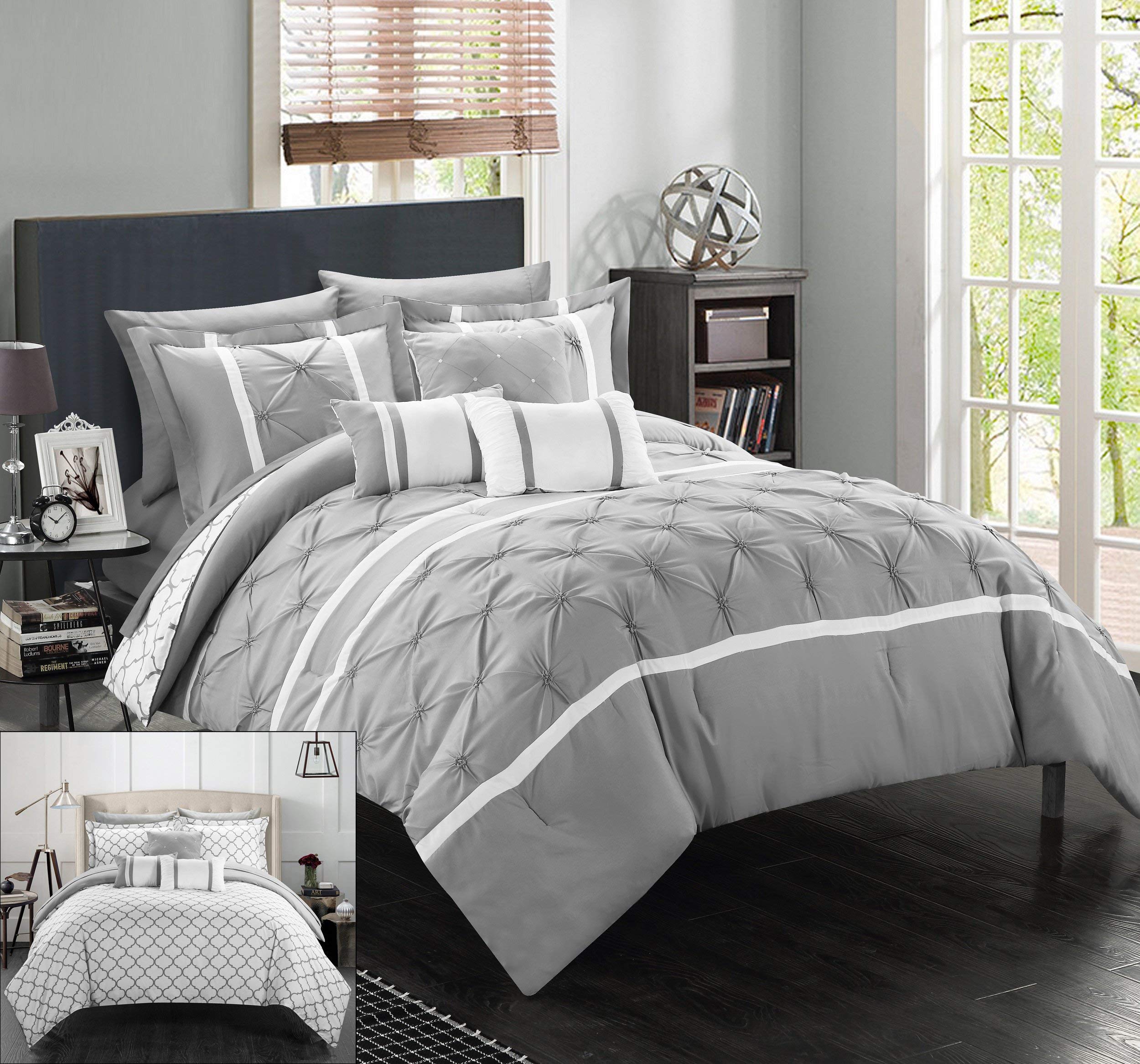 Stylish Dorothy 10-Piece Queen Size Comforter Set in Grey - Perfect for Master Bedroom, Guest Room & Cozy Home Decor