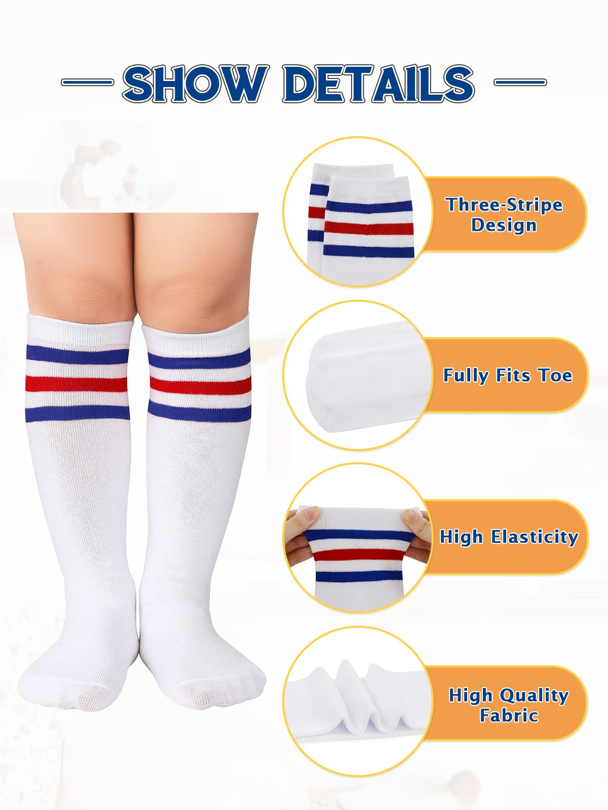 Century Star Kids & Toddler Soccer Uniform Socks - Cotton Athletic Knee High Tube Socks for Boys & Girls - Perfect for Soccer Games, Sports Practice & Casual Wear