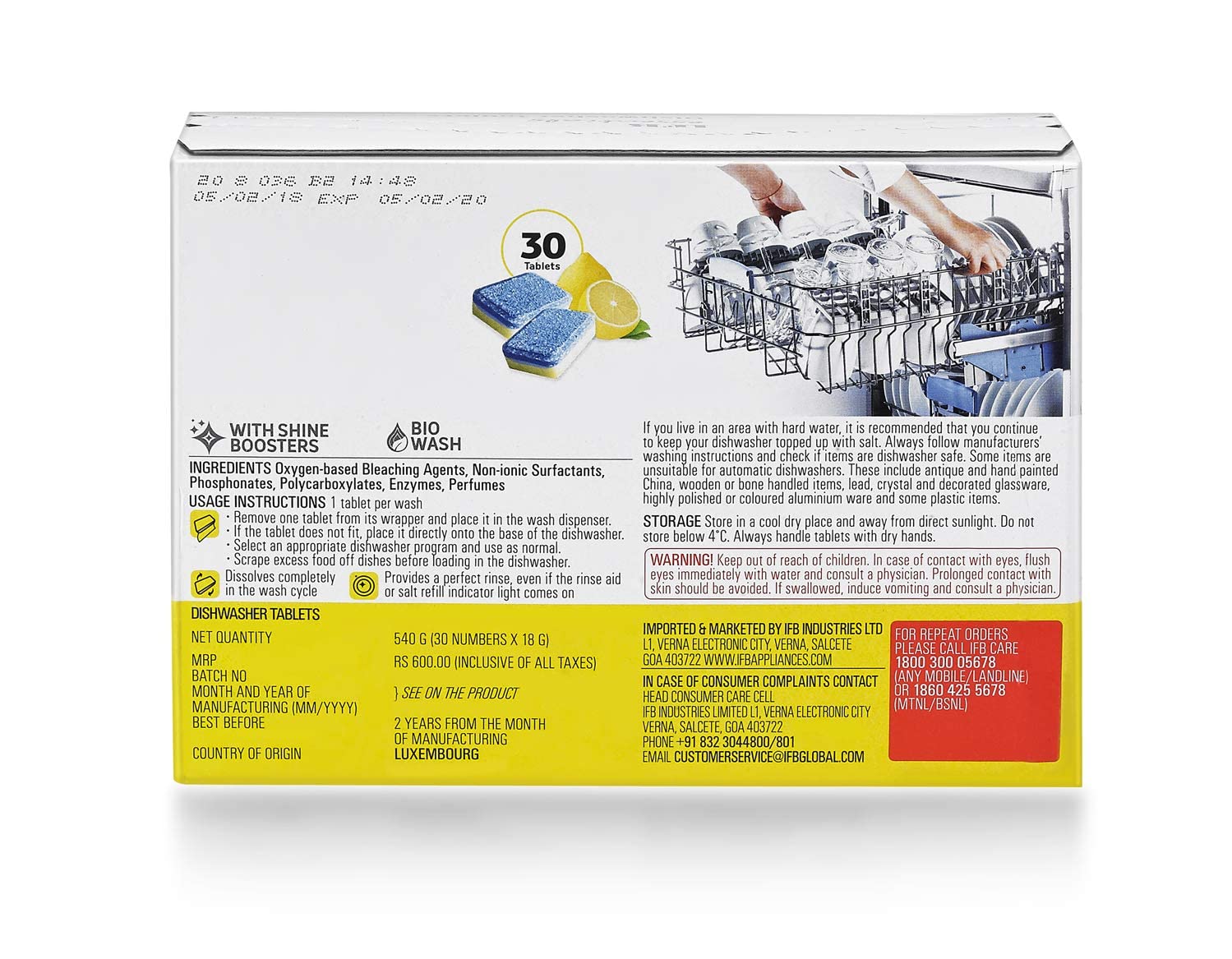 IFB Total Fresh Dishwasher Freshener & Dishwasher Tablets Combo - 1 Count | Lemon Scent | Deep Cleaning & Odor Removal | Perfect for Kitchen, Home & Restaurant Use