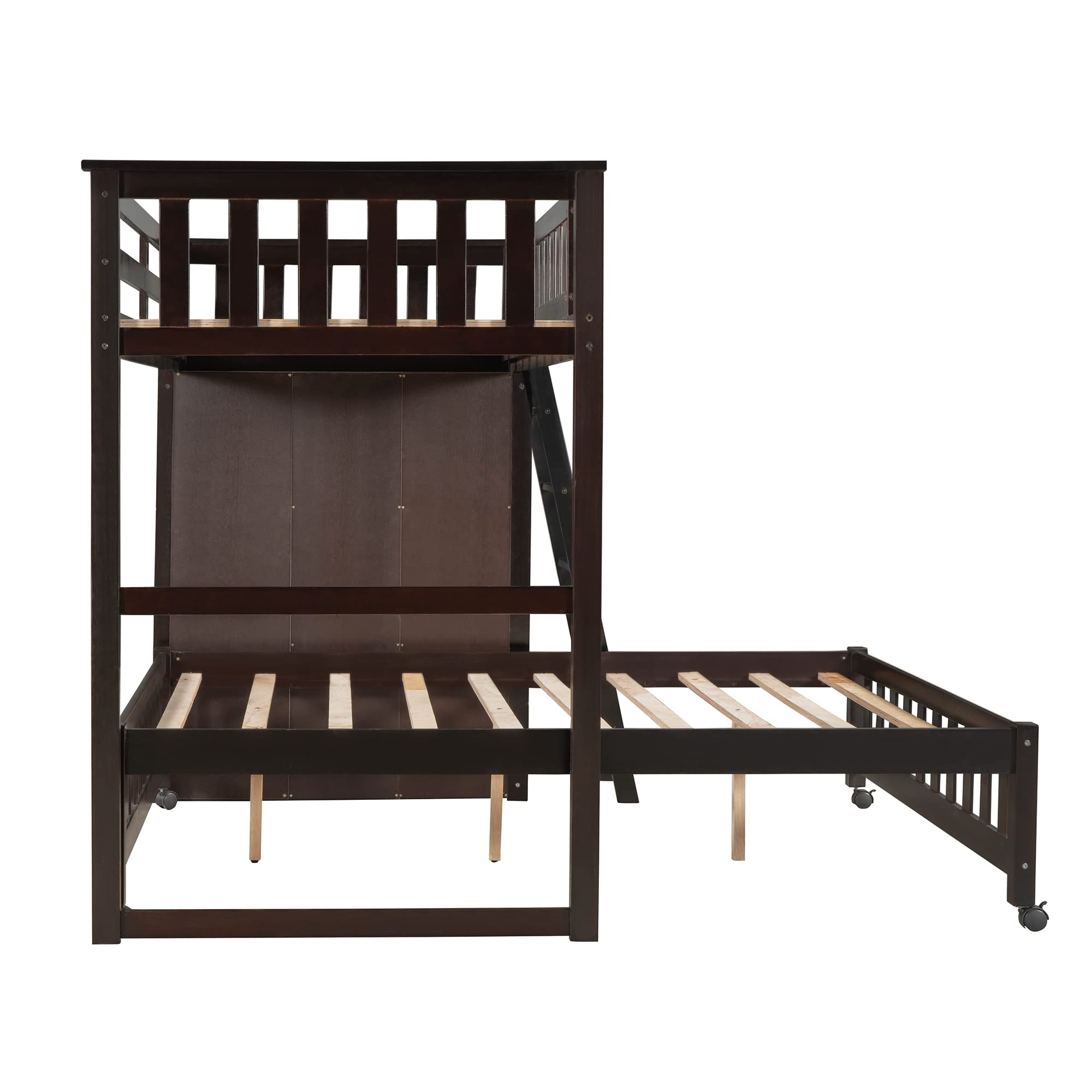 Wooden Bunk Bed for Kids Teens & Adults - Twin Over Full Size with 6 Drawers, Adjustable Shelves & Rolling Wheels - No Box Spring Required - Espresso Finish - Perfect for Small Bedrooms, Guest Rooms & Vacation Homes