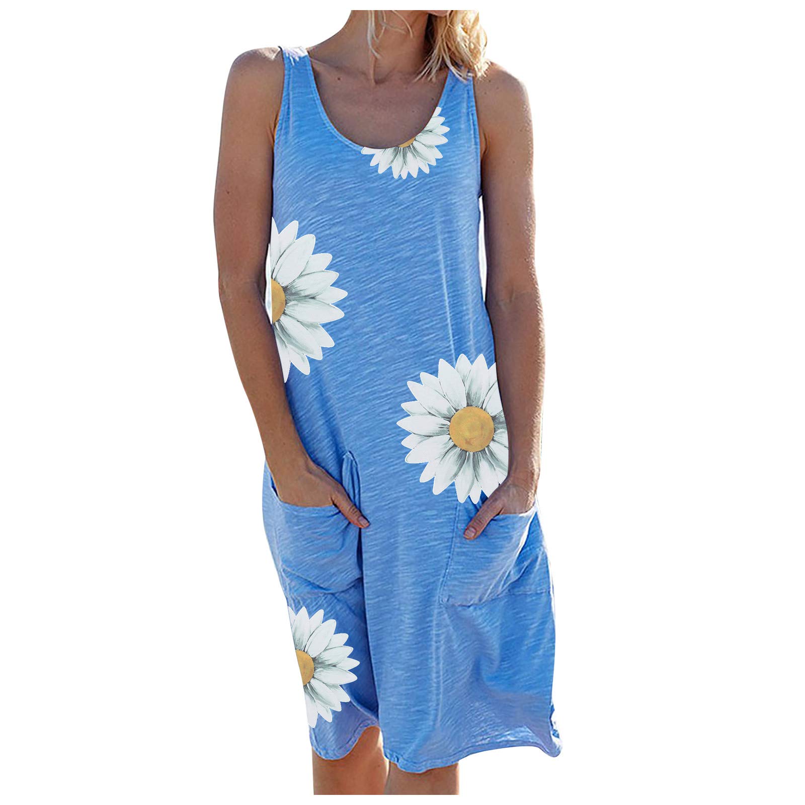 Floral Short Sleeve Summer Dress for Women - Casual Loose Fit with Pockets, V-Neck Party Dress - Perfect for Beach Vacations, Garden Parties & Date Nights
