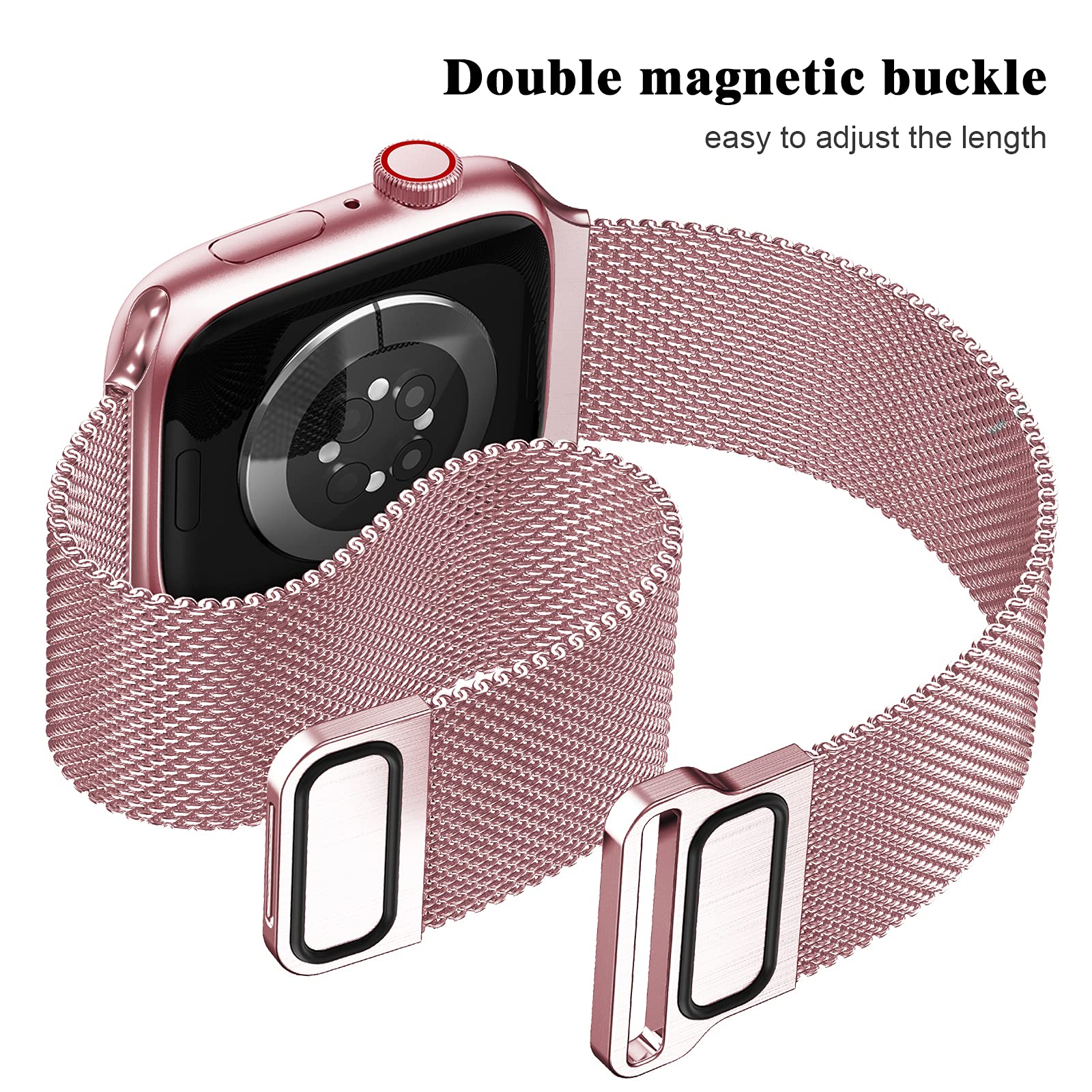 Premium Stainless Steel Magnetic Milanese Loop Band for Apple Watch 42mm/44mm/45mm - Compatible with iWatch Series SE/9/8/7/6/5/4/3/2/1 - Adjustable Luxury Metal Strap for Women & Men (Rose Gold) - Perfect for Workouts, Office Wear & Everyday Fashion Accessory
