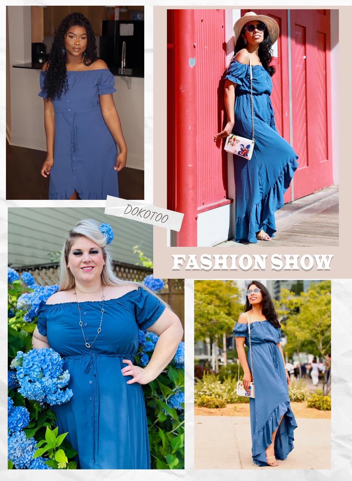 Dokotoo Women's 2024 Off Shoulder Casual Short Sleeve High Low Maxi Dress - Solid Color Cocktail Skater Dress for Summer Beach Party & Evening Out