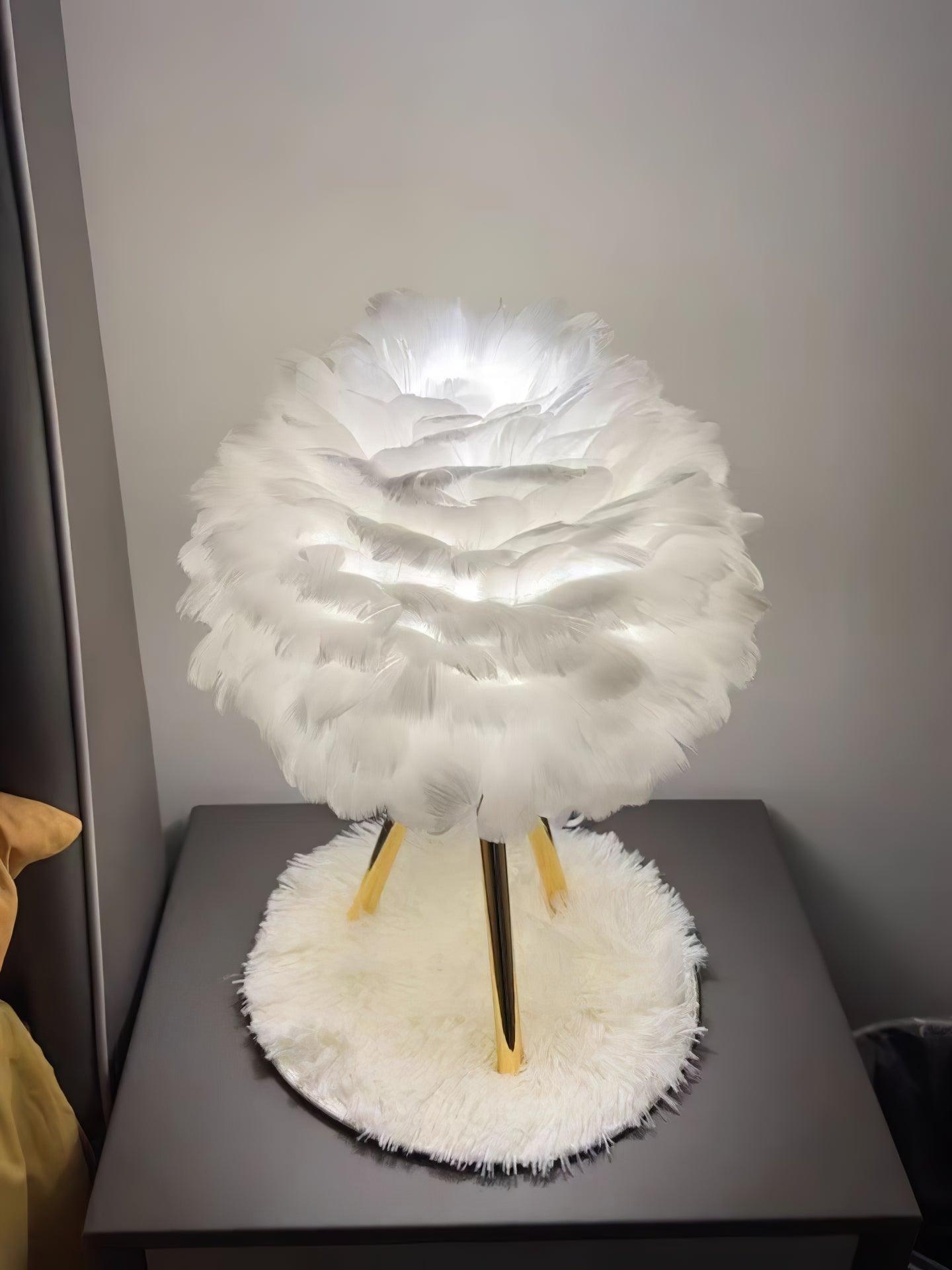 Elegant Goose Feather Table Lamp - Soft Warm White Light for Bedroom, Living Room & Office Decor - Perfect for Cozy Nights & Relaxing Ambience