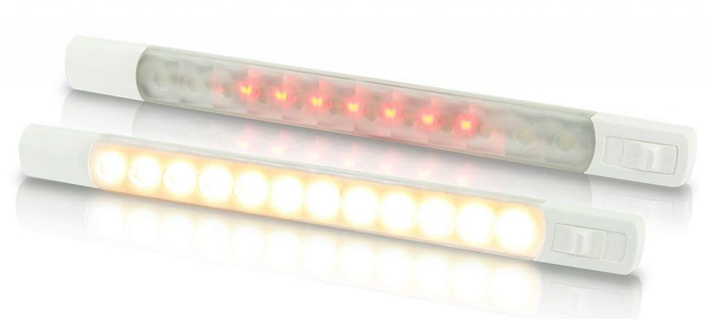 Hella Marine Surface Strip Light with Switch - 12V LED Boat Lighting for Deck, Cabin & Cockpit - Warm White & Red LEDs for Night Vision & Ambiance
