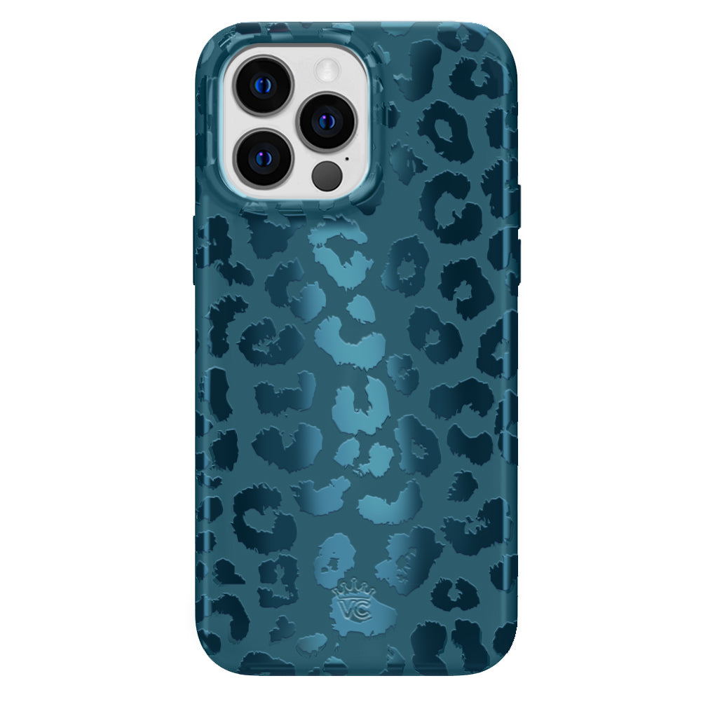 Metallic Navy Leopard Print iPhone Case - Stylish Protective Cover for iPhone 12/13/14/15 Pro Max | Perfect for Everyday Use, Travel & Fashion Accessories