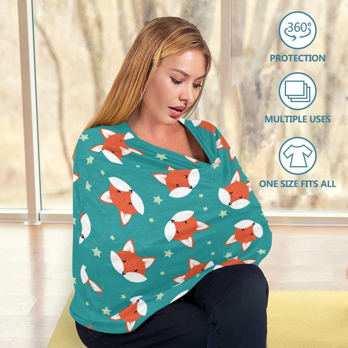 Adorable Fox Print Baby Car Seat Cover & Nursing Scarf - Stretchy Universal Car Seat Canopy, Stroller Cover for Infants (Boys & Girls) - Perfect for Travel, Breastfeeding, and Outdoor Protection