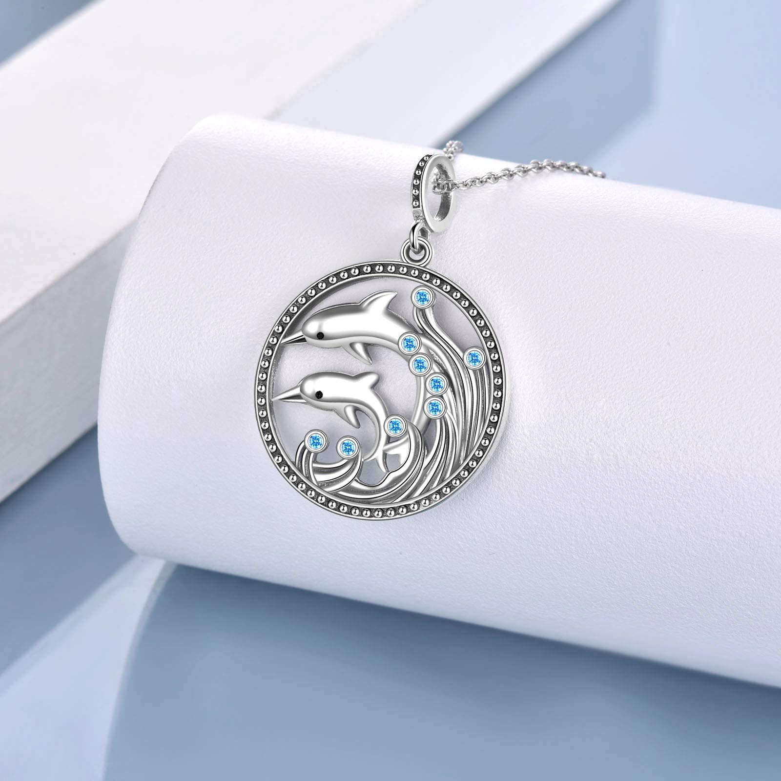 TIGER RIDER Sterling Silver Dolphin Necklace for Women - Ocean Wave Pendant Jewelry Gift for Mom, Birthday, Anniversary | Perfect for Beach Vacations, Mother's Day & Everyday Wear