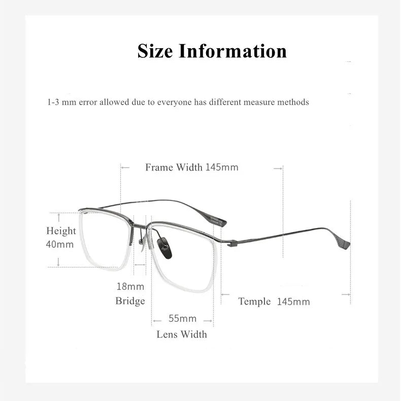 Unisex Full Rim Square Titanium Acetate Eyeglasses 84106 - Lightweight & Durable Frame for Men & Women - Perfect for Office, Reading & Fashion Accessories