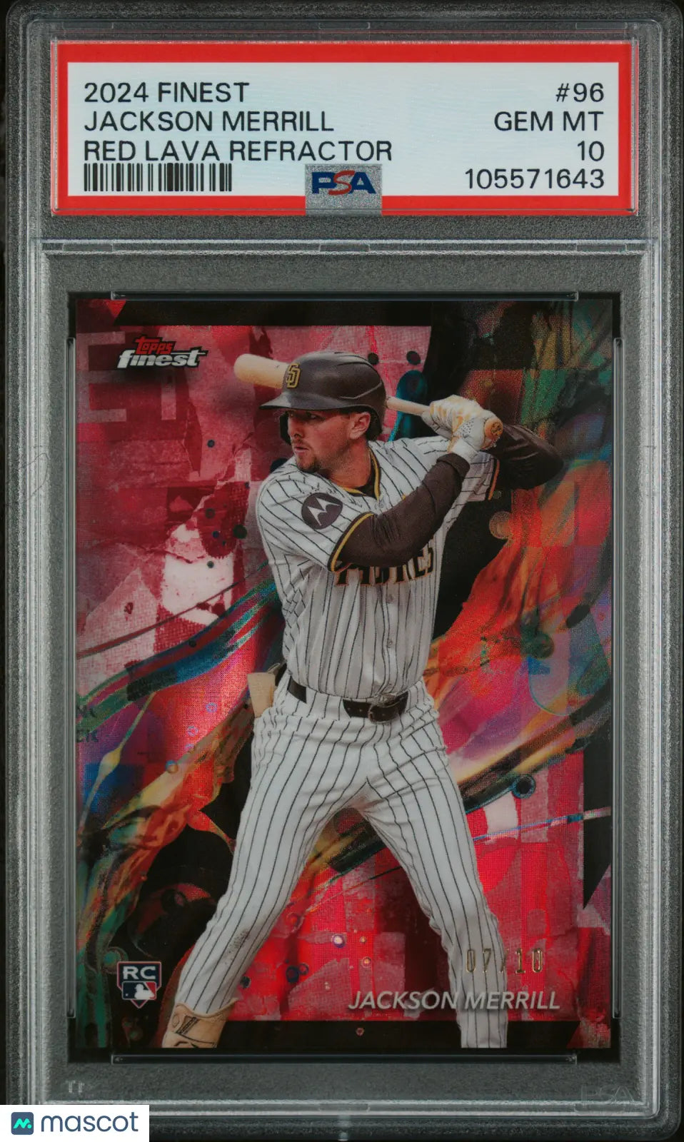 2024 Topps Finest Baseball Jackson Merrill Rookie Card Red Lava Refractor PSA 10 Gem Mint - Limited Edition 10/10 - Perfect for Collectors & Baseball Fans (Display Case, Investment, Gift Idea)