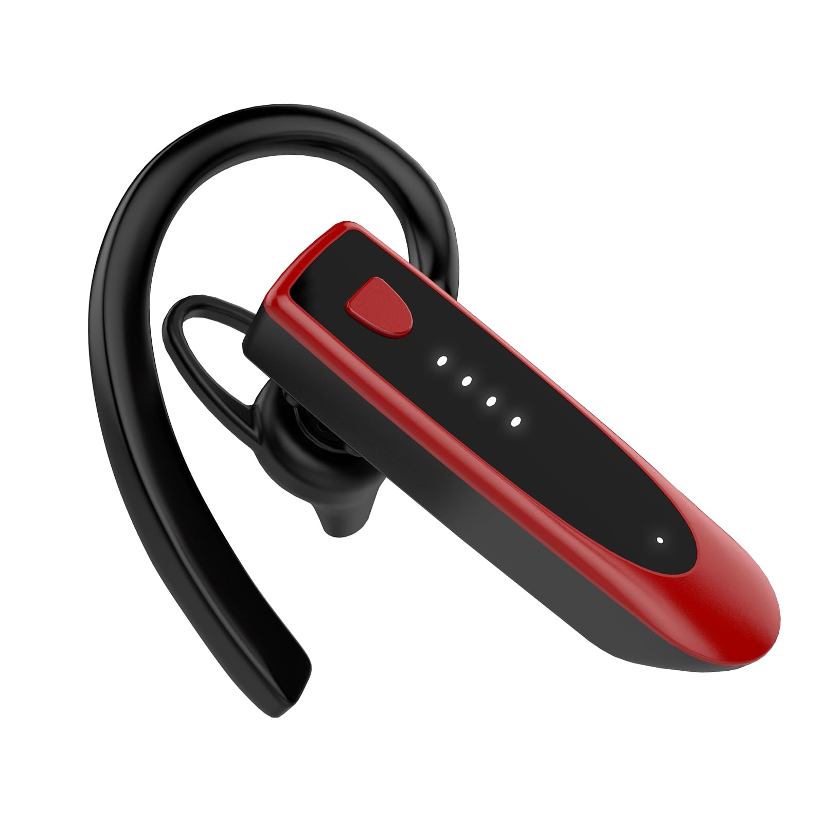 Wireless Bluetooth 5.3 Earpiece with Microphone - 20 Hours Talk Time & 180 Hours Standby - Noise Cancelling Hands-Free Headset for Business, Truck Drivers, Office Work, and Conference Calls (Red)