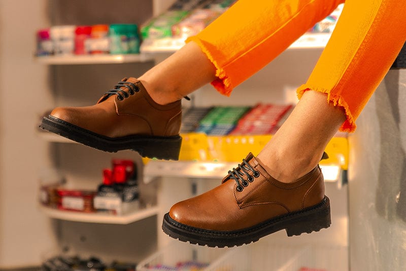 Vegan Leather Derby Shoes for Men & Women - Comfortable Brown Casual Shoes for Everyday Wear | Office, Walking, Travel & Outdoor Activities