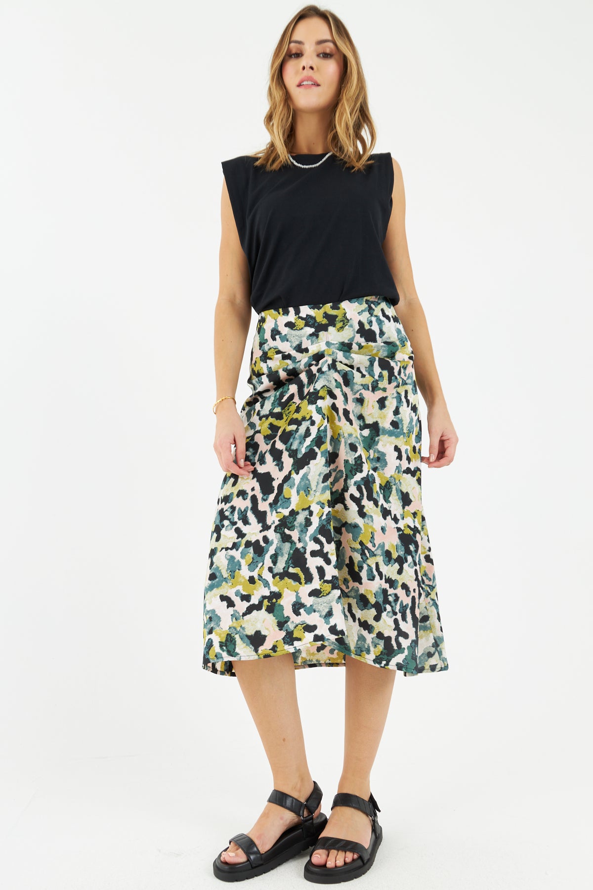 Baba Midi Skirt for Women - Green Flowy A-Line Skirt with Pockets | Perfect for Casual Outfits, Office Wear & Summer Dresses