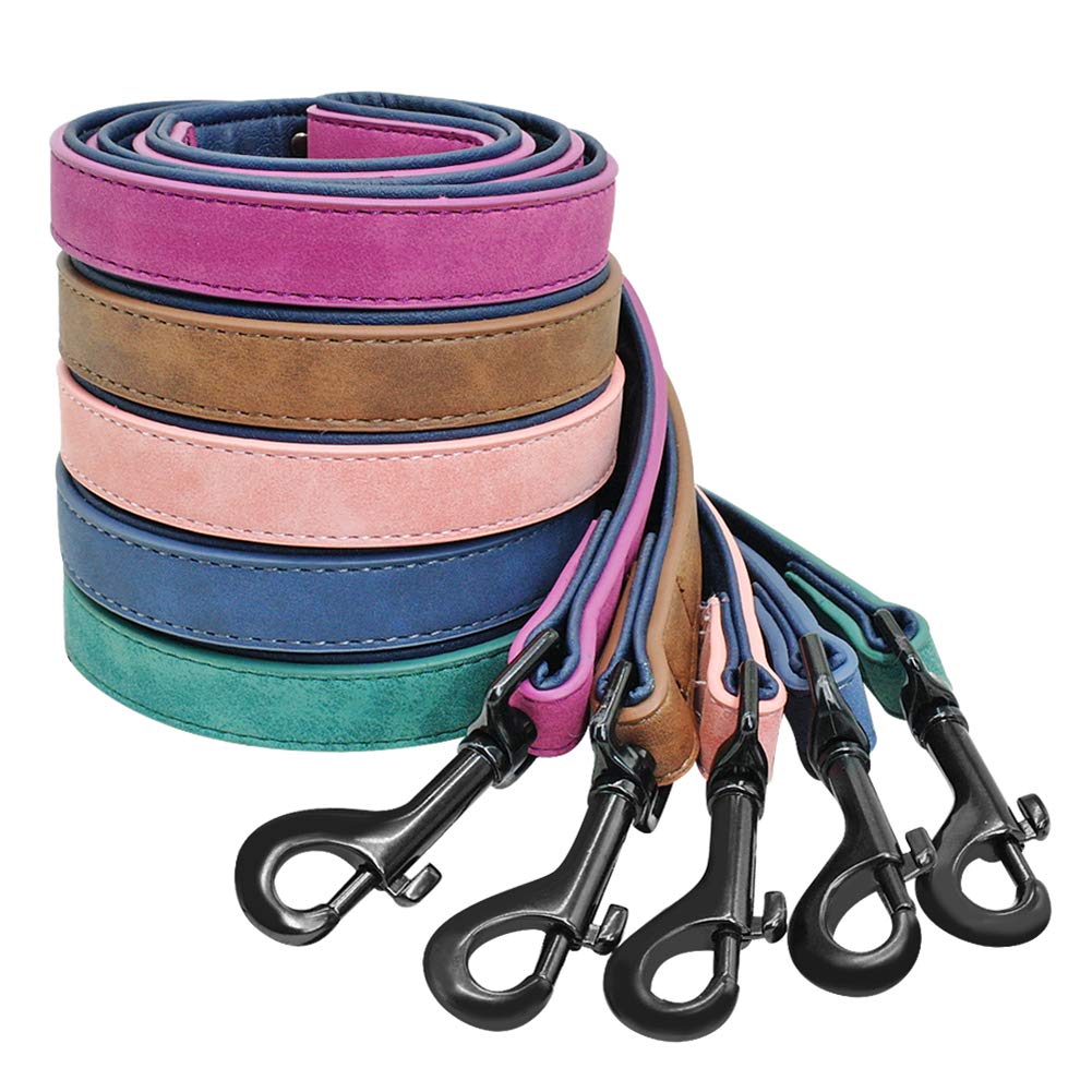 Premium 4ft Double-Layer Leather Dog Leash with Padded Handle - Strong Durable Pet Lead for Medium & Large Dogs - Walking, Training & Outdoor Adventures (Purple)