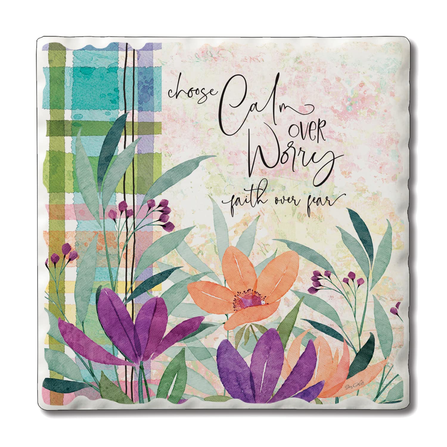 CounterArt Calm Over Worry Absorbent Stone Coaster Set - 4