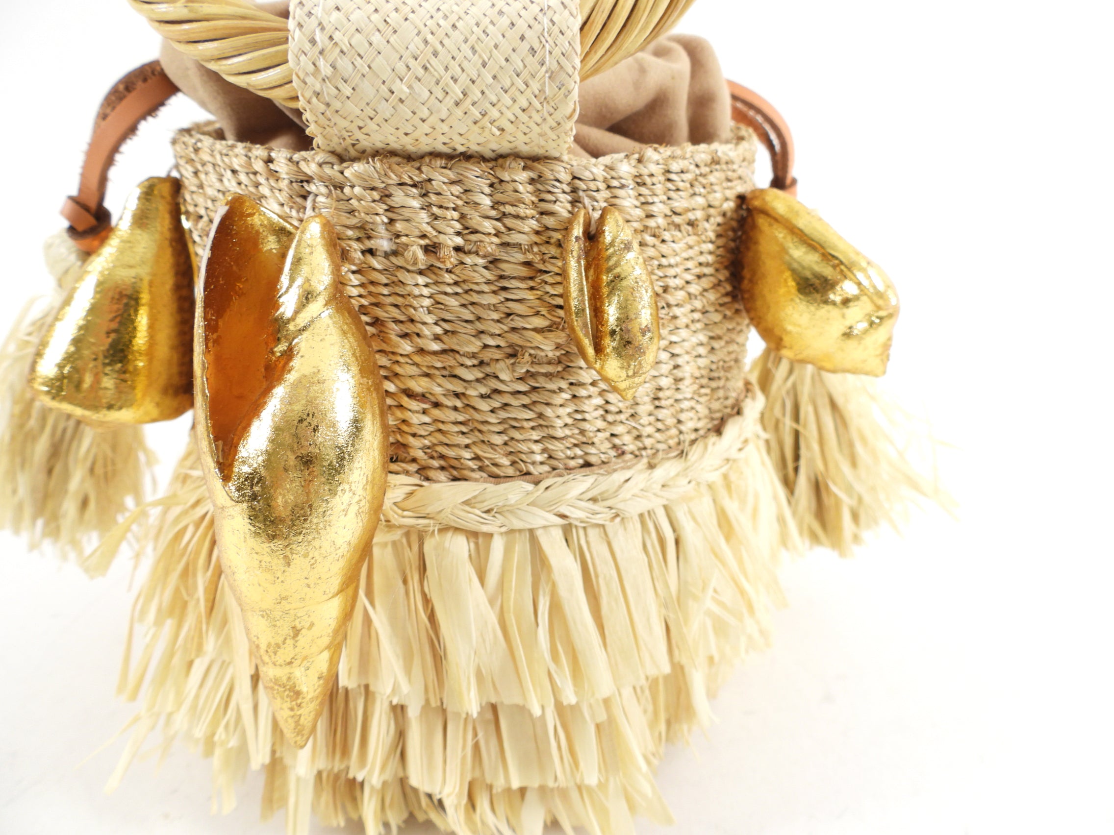 Aranaz Raffi and Straw Mini Shell Bucket Bag - Stylish Woven Beach Tote for Women, Summer Vacation, Pool Party & Outdoor Adventures