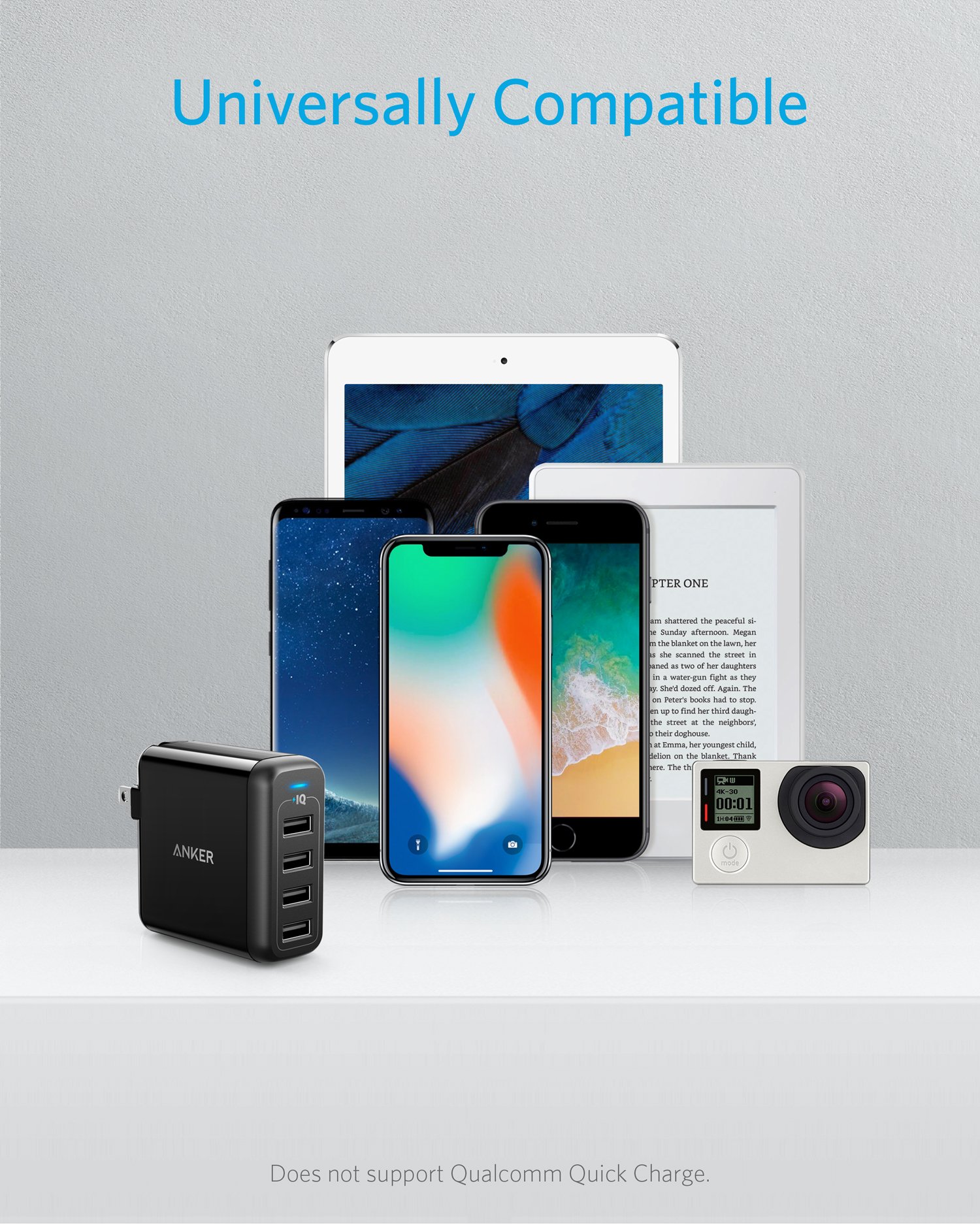 Anker PowerPort 4 (40W 4-Port USB Wall Charger) Fast Multi-Port USB Charger with Foldable Plug - Compatible with iPhone 15/14/13, iPad Pro/Air, Samsung Galaxy S23/S22, Note 20 & More - Perfect for Home, Office, Travel & Family Charging Needs