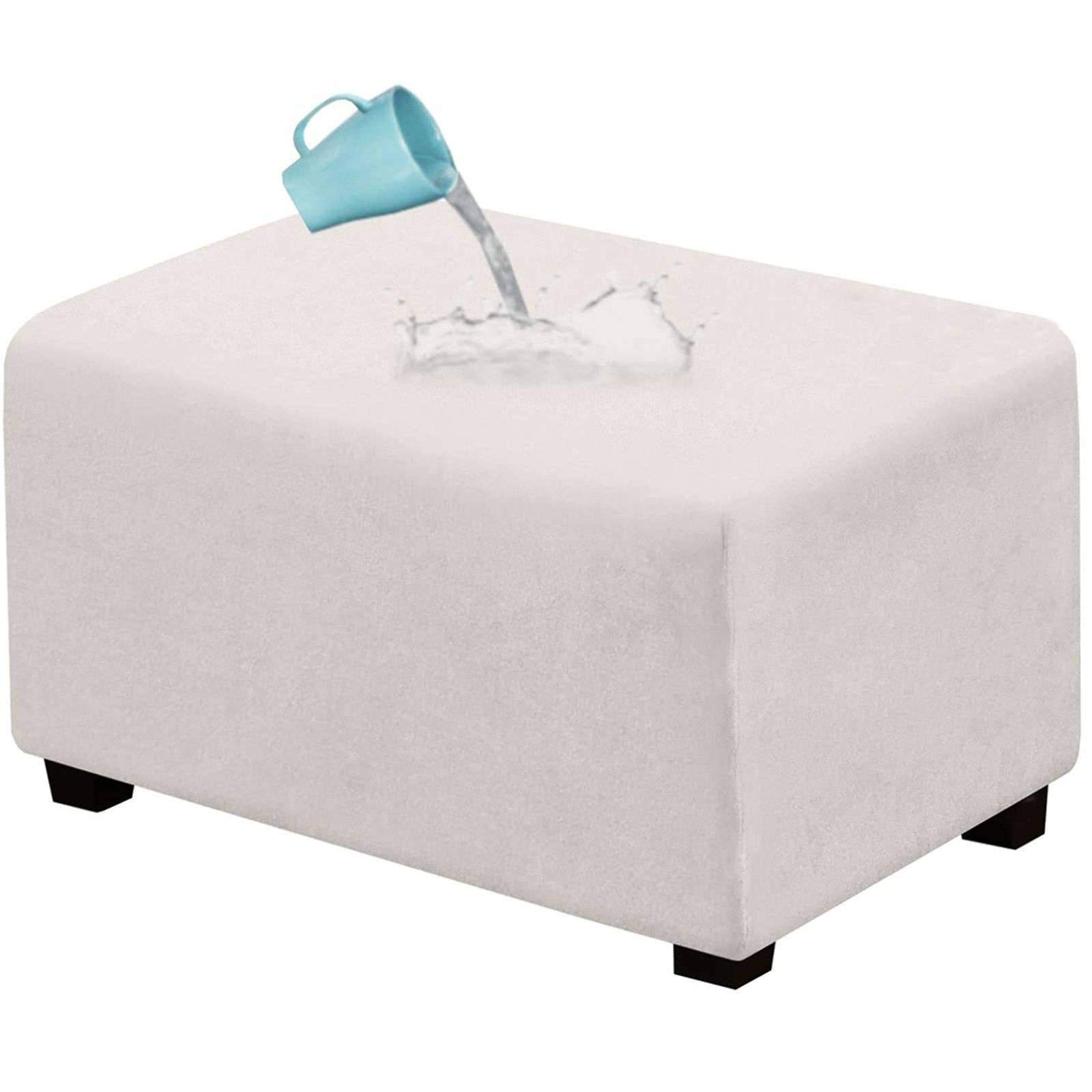 Waterproof Ottoman Cover Rectangle - Stretch Velvet Soft Ottoman Slipcover for Folding Storage Stool with Elastic Bottom (White, Medium) - Perfect for Living Room, Bedroom & Home Decor