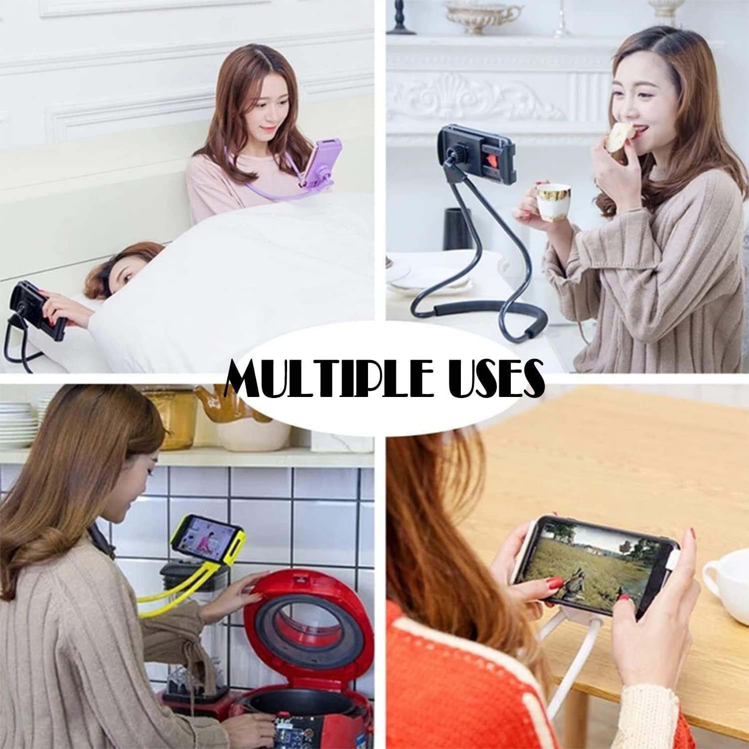 Pink Adjustable Neck Cell Phone Holder - Desk, Bed, Bike & Motorcycle Phone Mount Stand - Hands-Free Lazy Bracket for Watching Videos, Reading & Gaming - Perfect for Home, Office & Travel Use