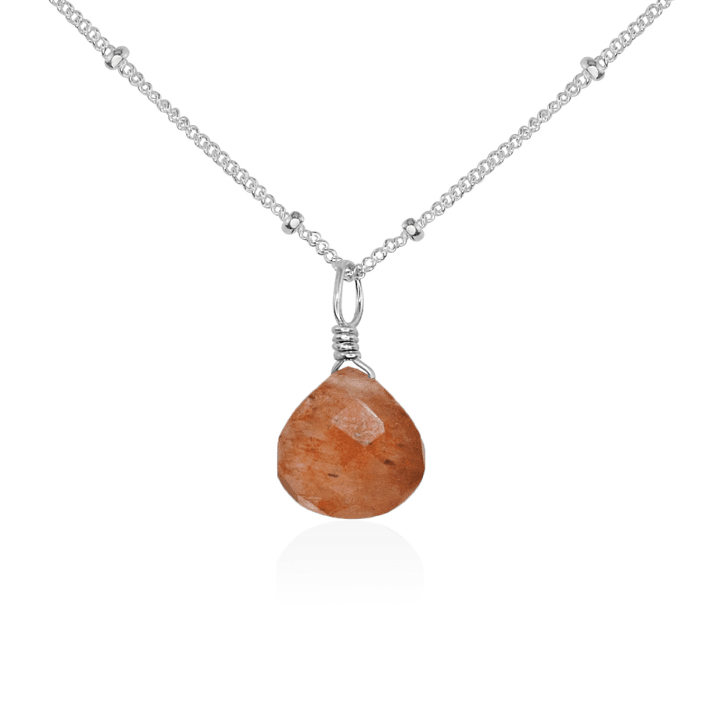 Sunstone Teardrop Crystal Pendant Necklace – Natural Gemstone Jewelry for Women, Healing Crystal Gift for Spiritual Protection & Positive Energy | Perfect for Meditation, Yoga & Everyday Wear