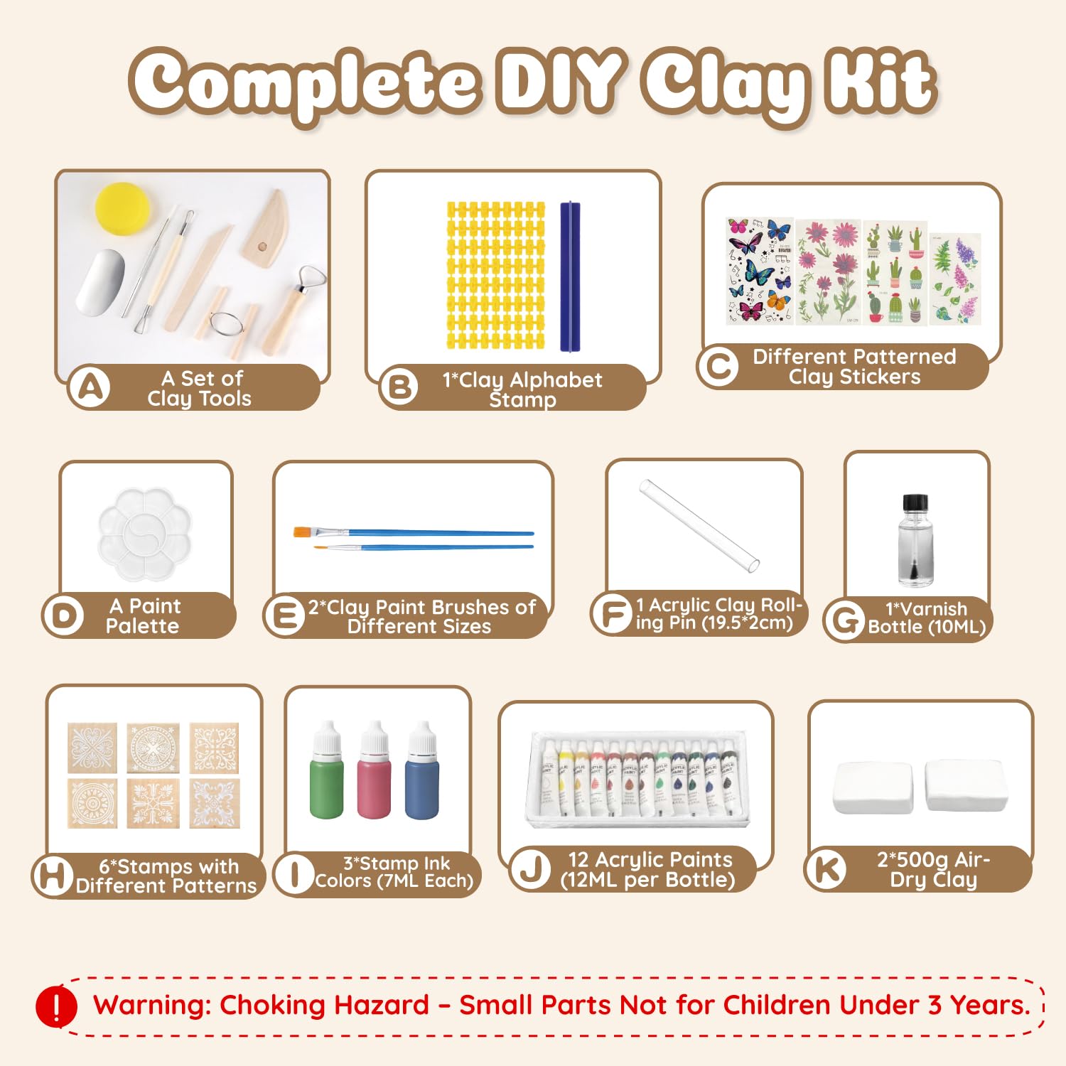 Air Dry Clay Kit for Adults & Beginners - White Modeling Clay with Sculpting Tools, Gloss Varnish & DIY Plate Making Supplies | Perfect for Pottery, Arts & Crafts Projects, Christmas Gifts & Home Decor