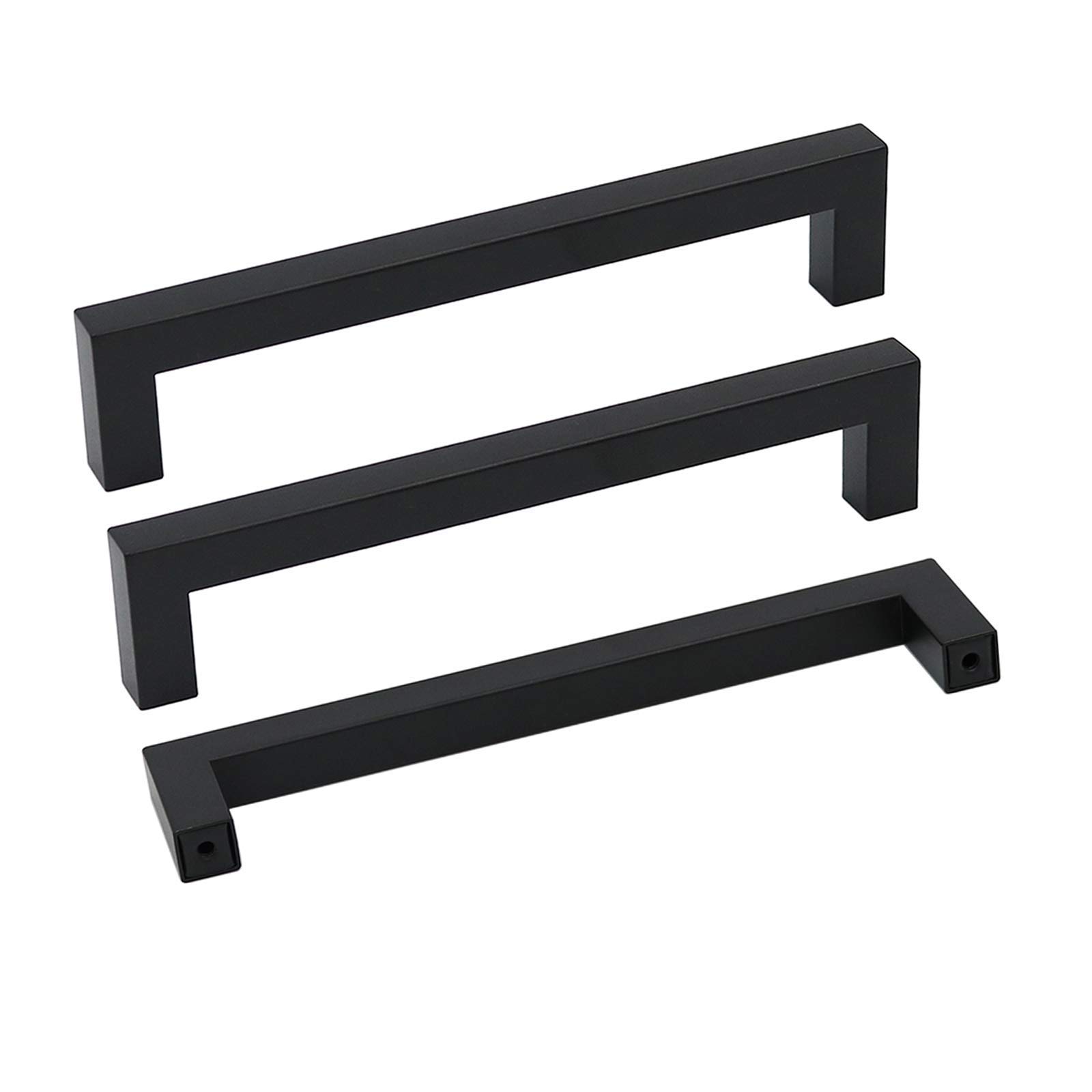 GoldenWarm 45 Pack 6-1/4 Inch Black Square Cabinet Pulls - Stainless Steel Modern Drawer Handles for Kitchen & Bathroom Cabinets (160mm Center to Center) - Perfect for Home Renovation & Furniture Upgrade